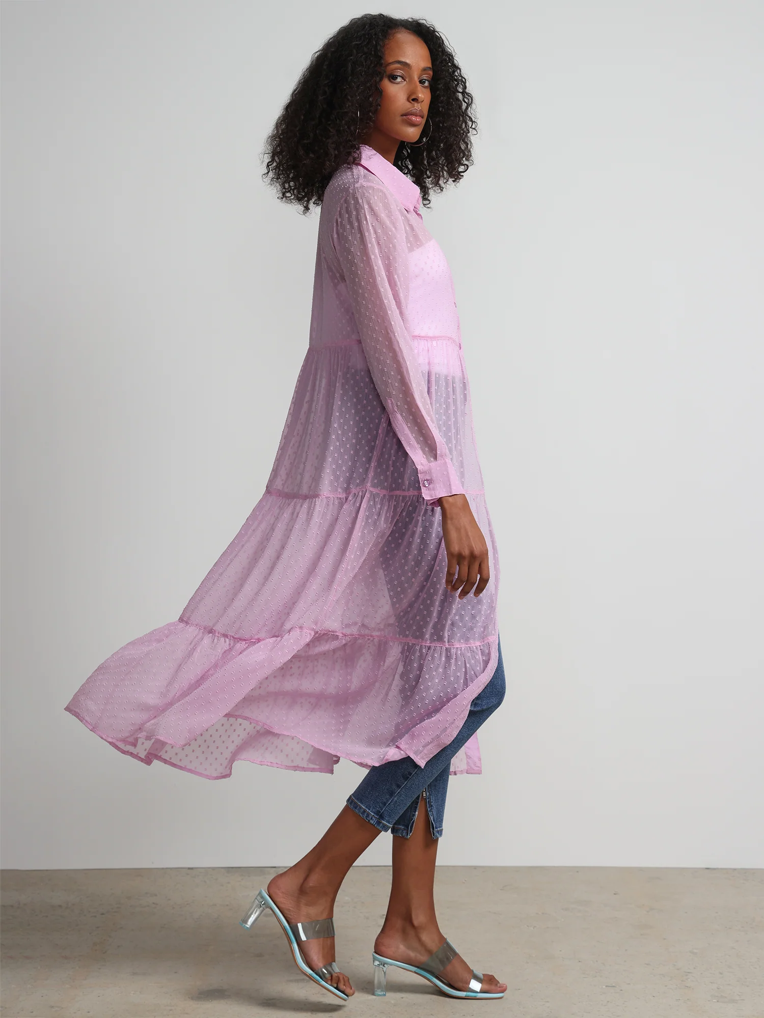 Clip-Dot Button-Front Maxi Blouse - Image 7