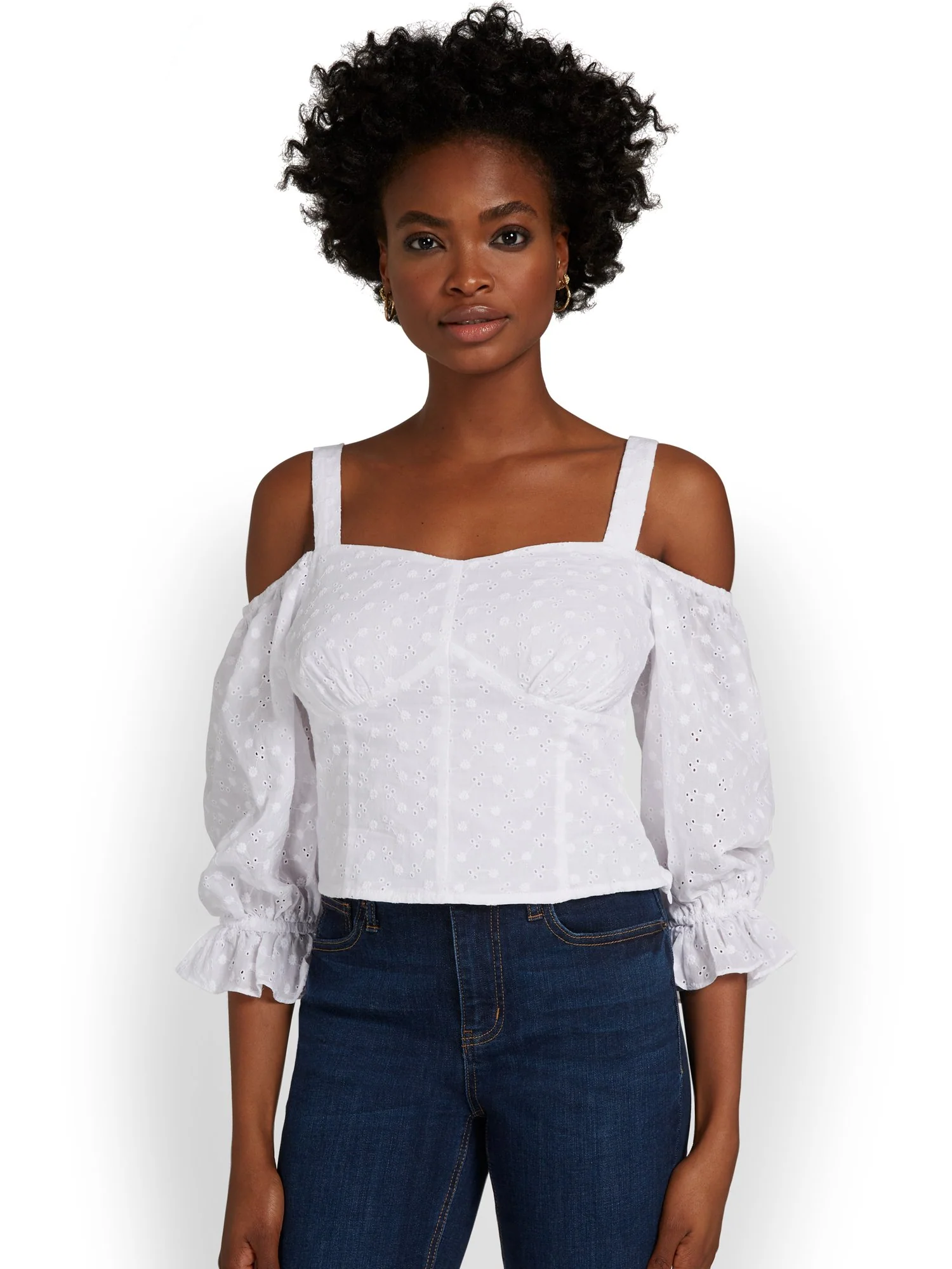 Cold-Shoulder Eyelet Blouse - Lily & Cali - Image 2