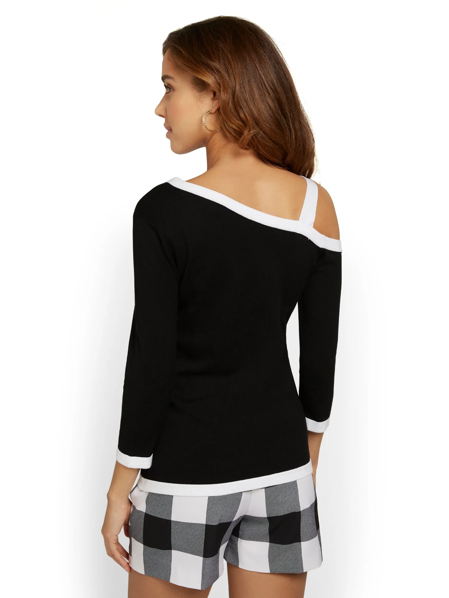 Cold-Shoulder Piped Sweater - Image 3