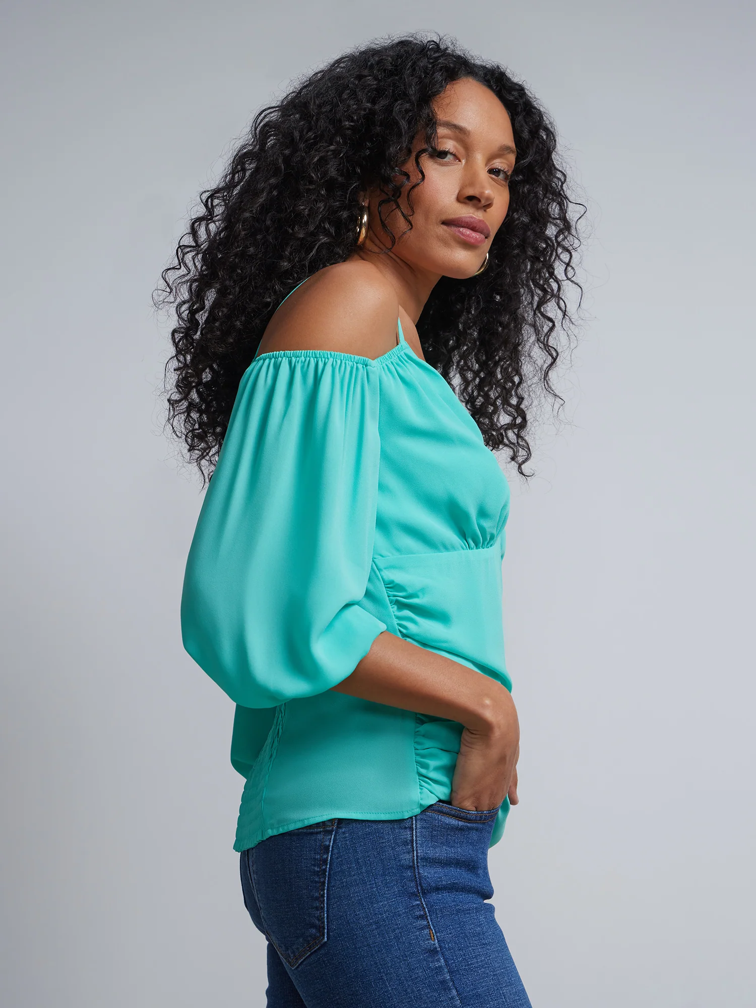 Cold-Shoulder Ruched-Front Top - Image 2