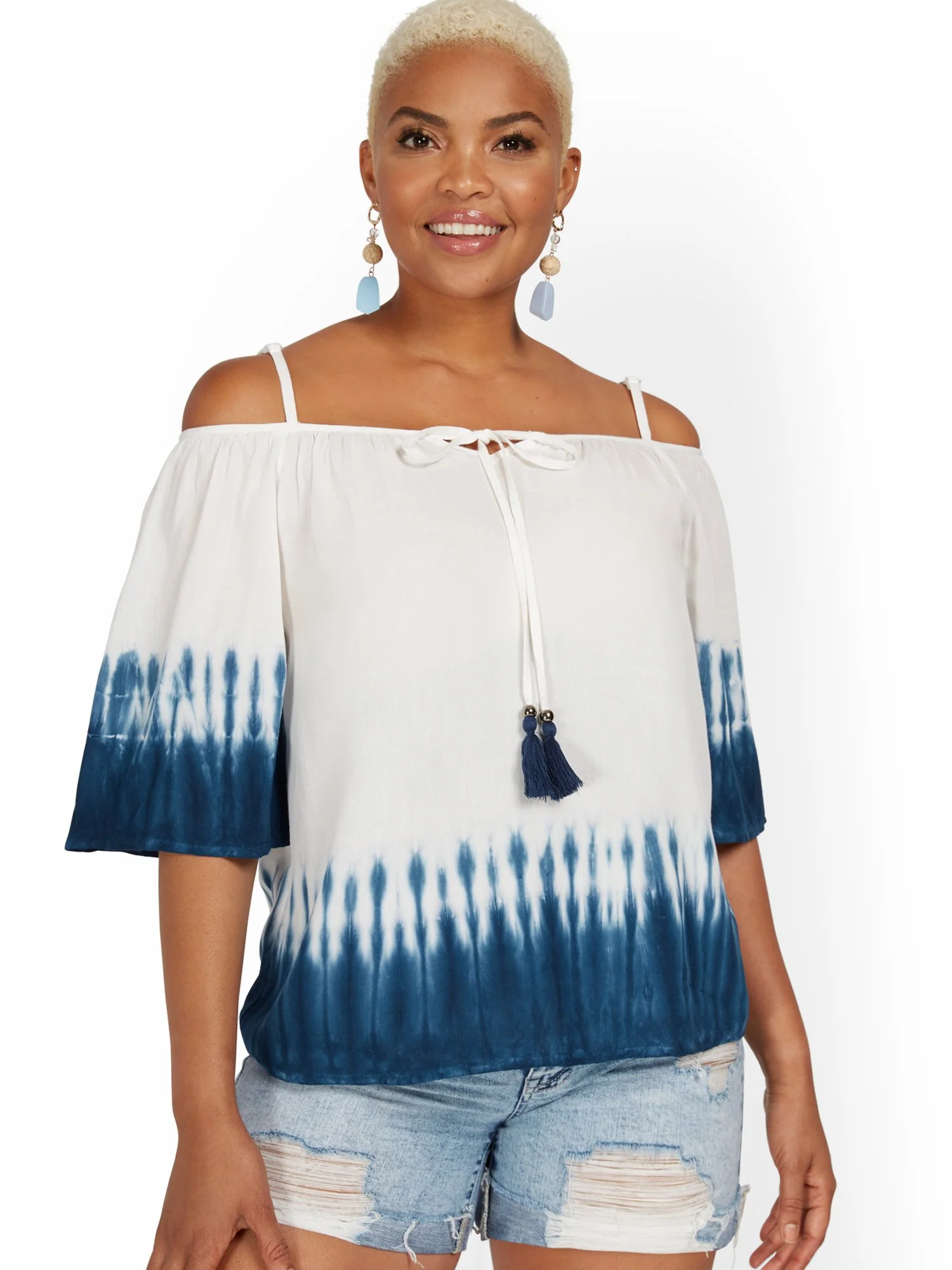Cold-Shoulder Tie-Dye Ombre Top - Image 2