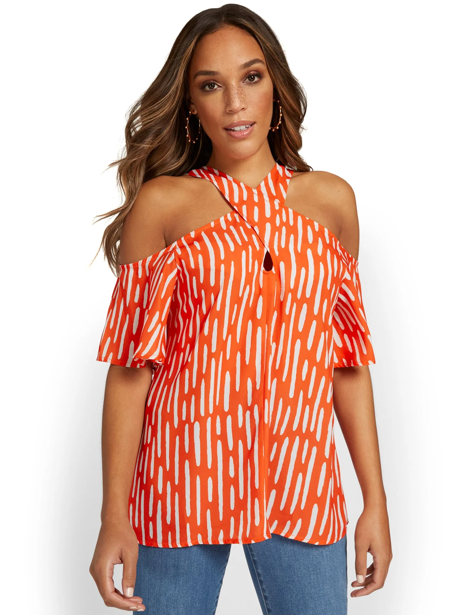 Cold-Shoulder Wrap Top