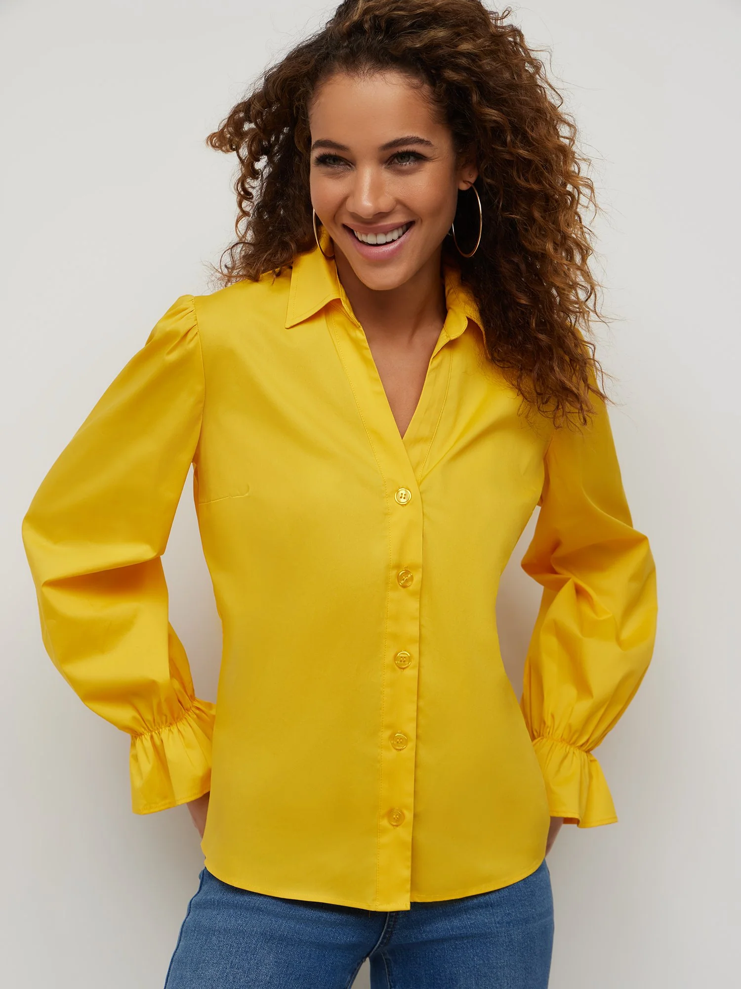 Collared Button-Front Poplin Blouse