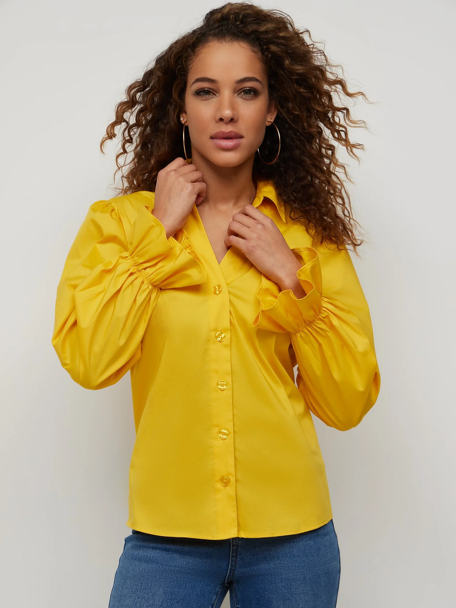 Collared Button-Front Poplin Blouse - Image 3