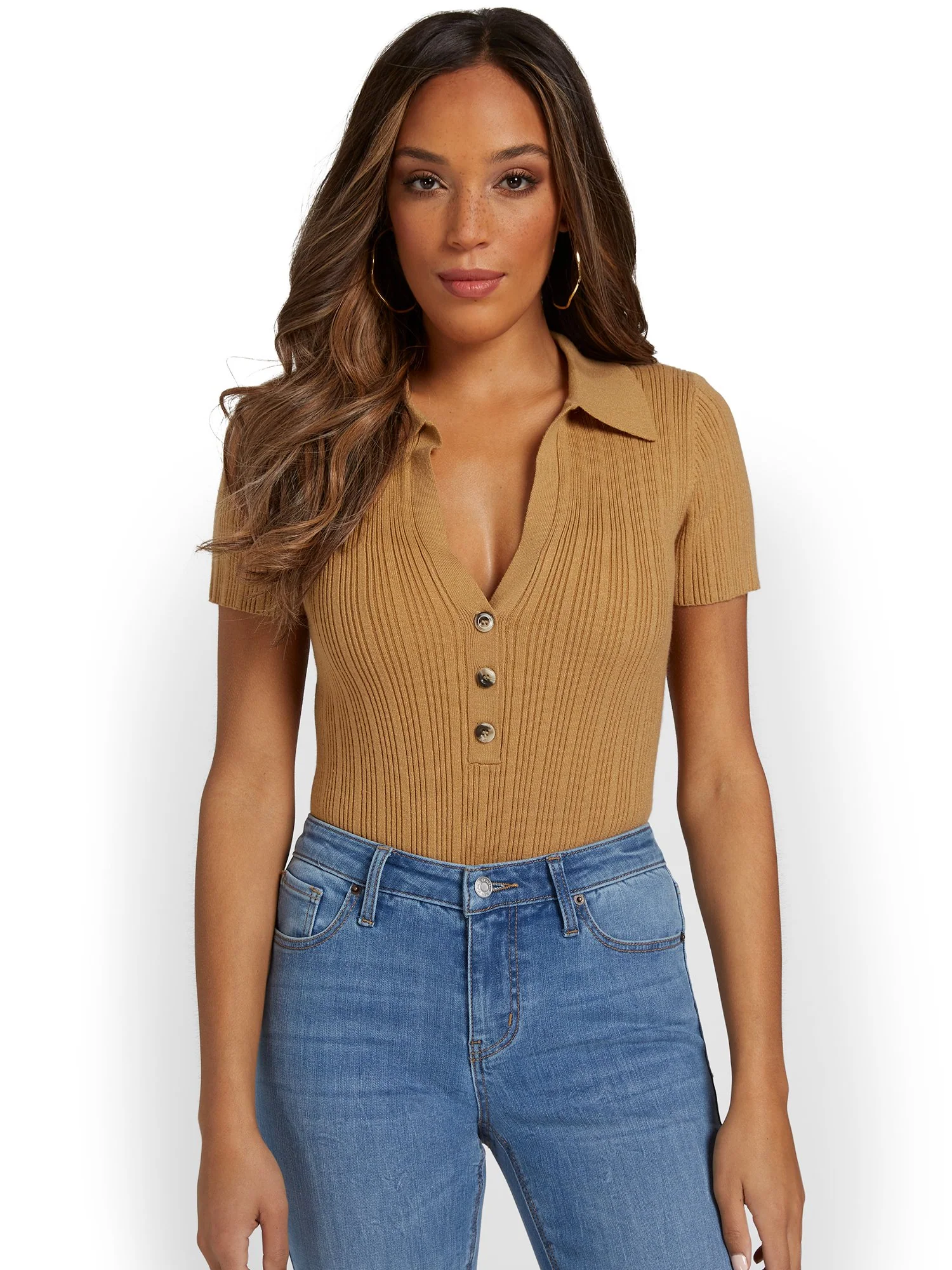 Allie Rose Collared Button-Front Ribbed Top - Brands We Love - Image 7