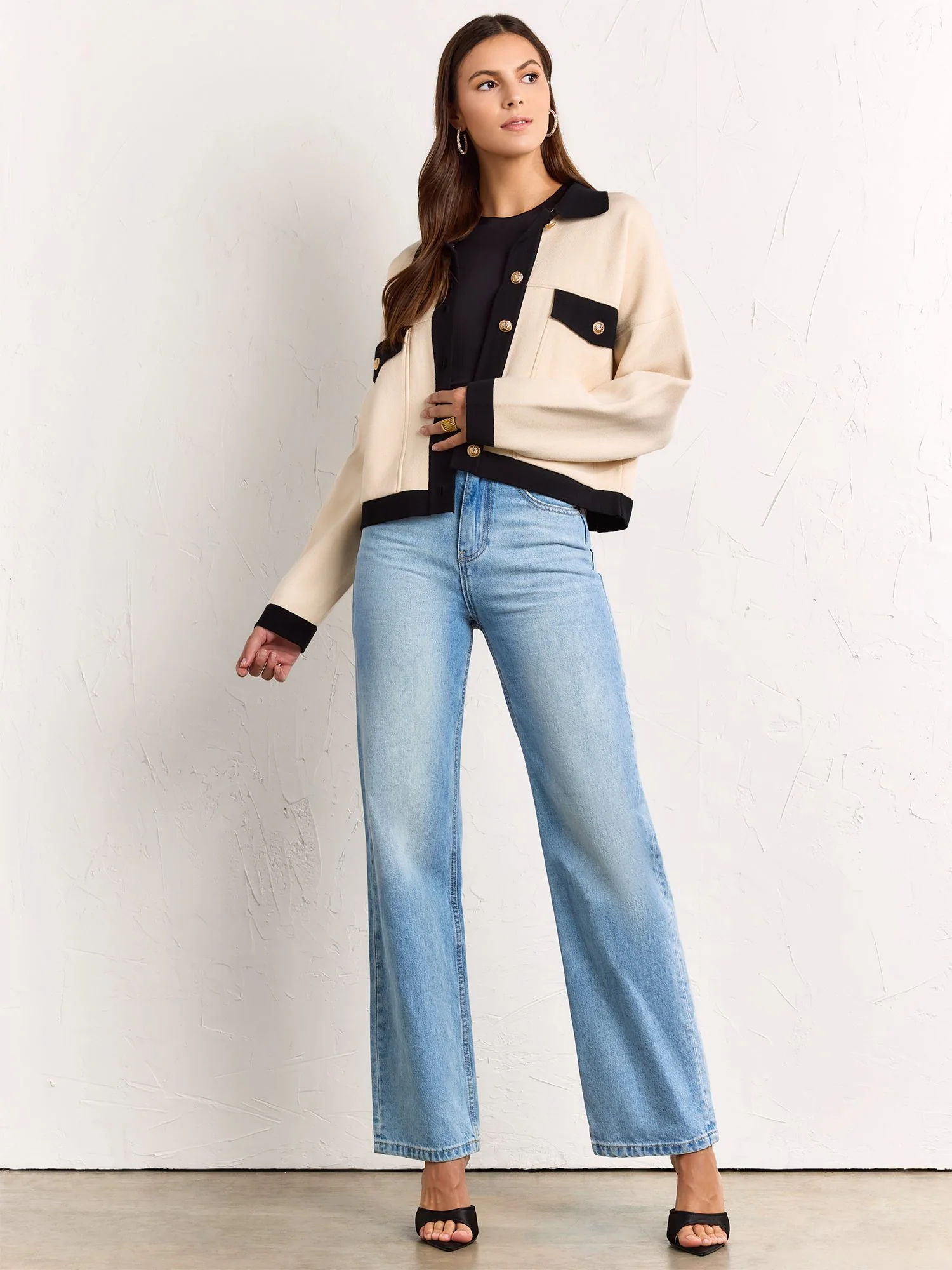 Aaron & Amber Collared Contrast Trim Knit Jacket - Brands We Love - Image 4