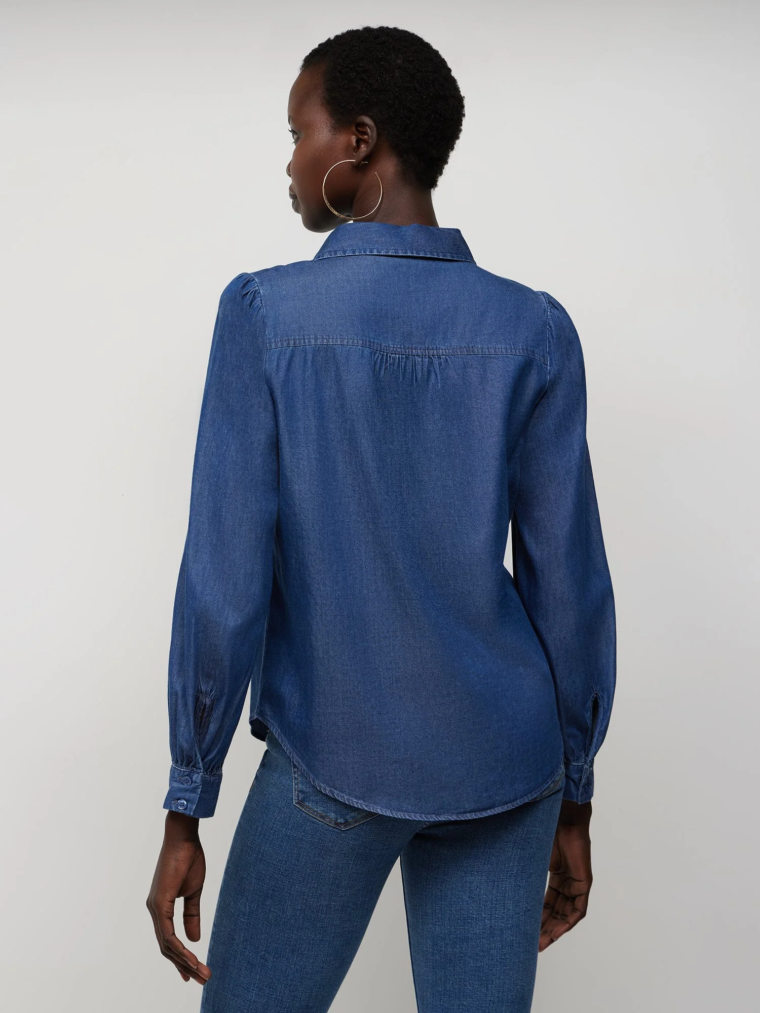 Collared V-Neck Denim Top - Image 2
