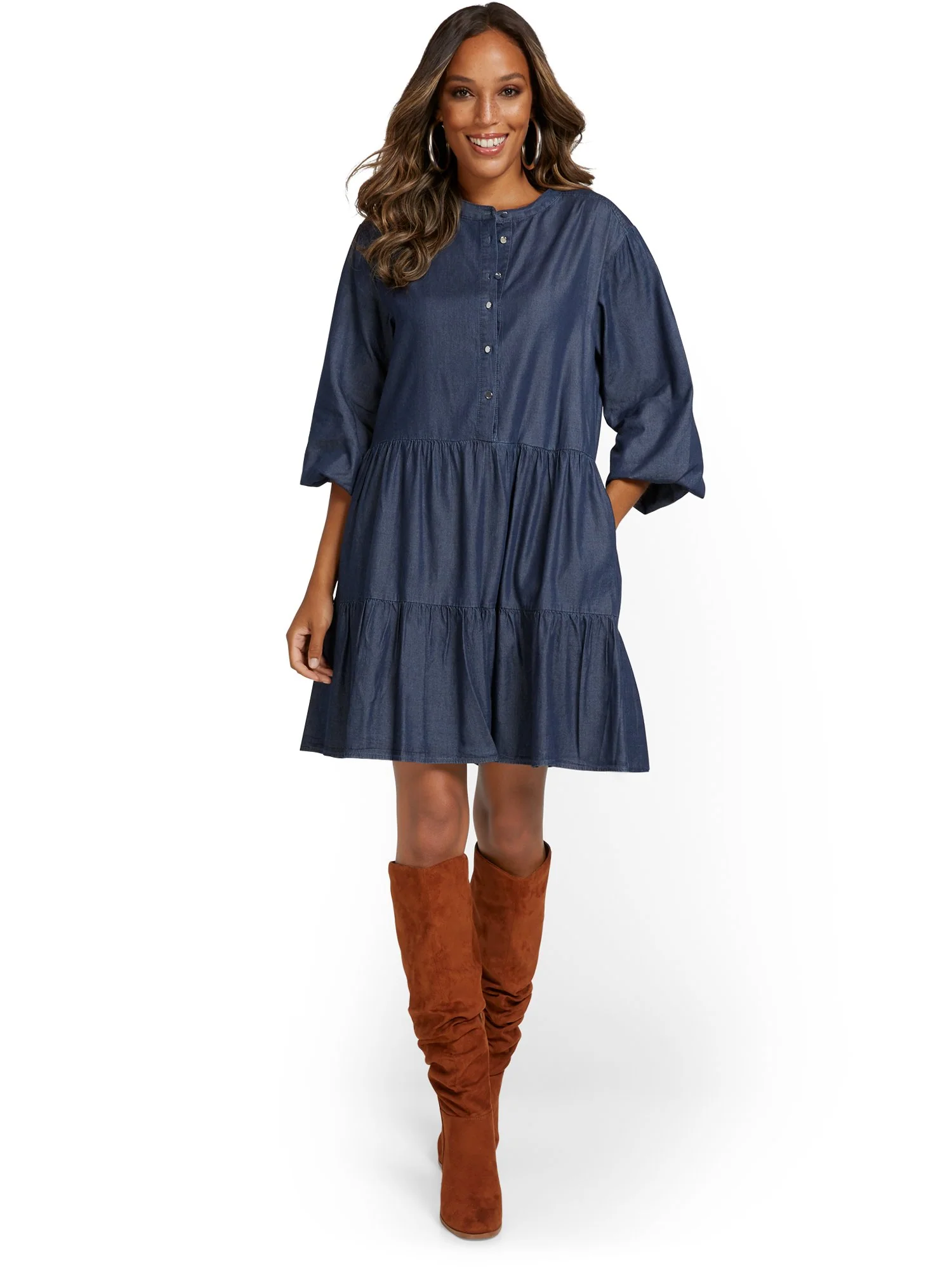 Collarless Tiered Tencel Dress - Image 2