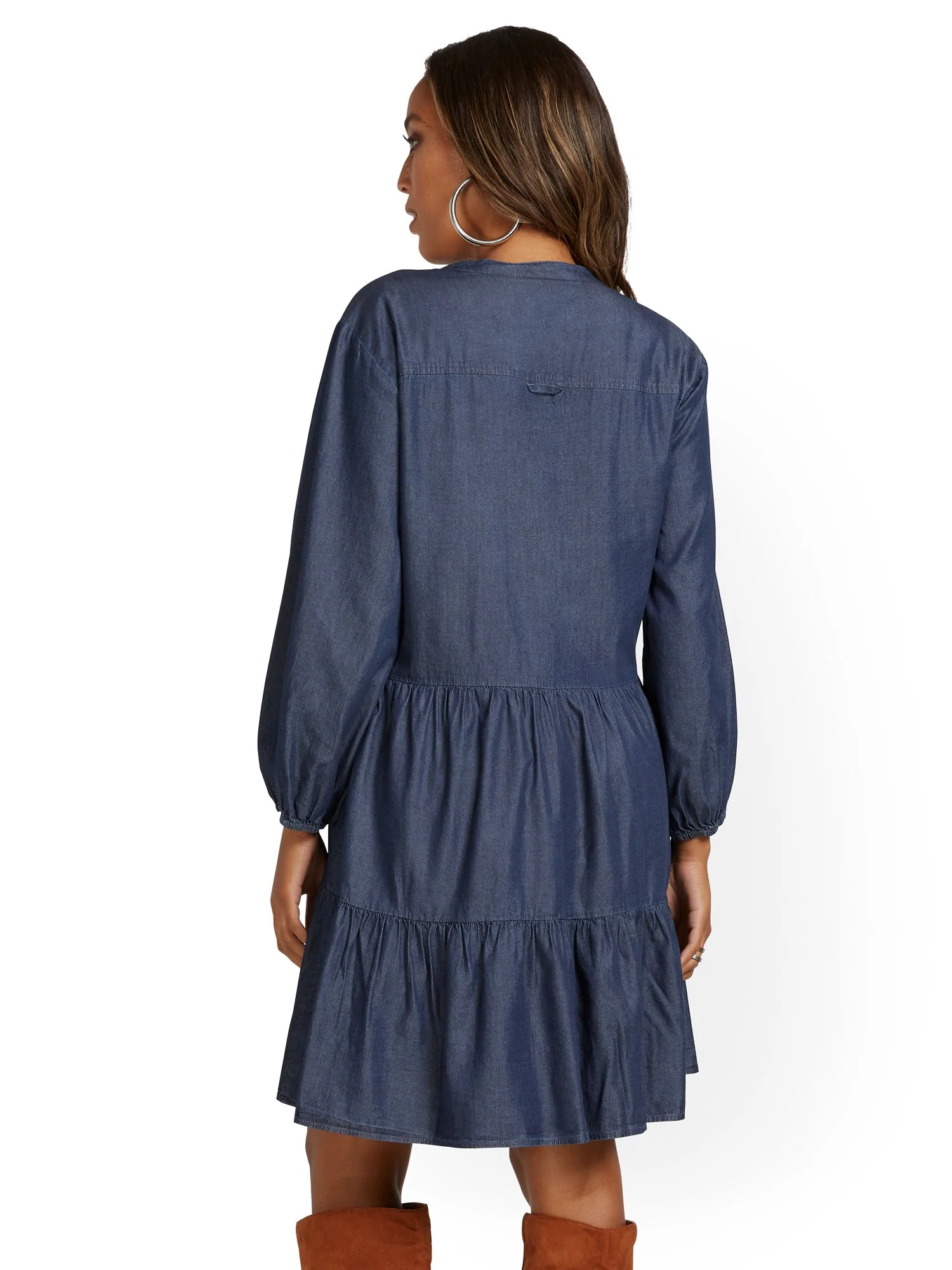 Collarless Tiered Tencel Dress - Image 3