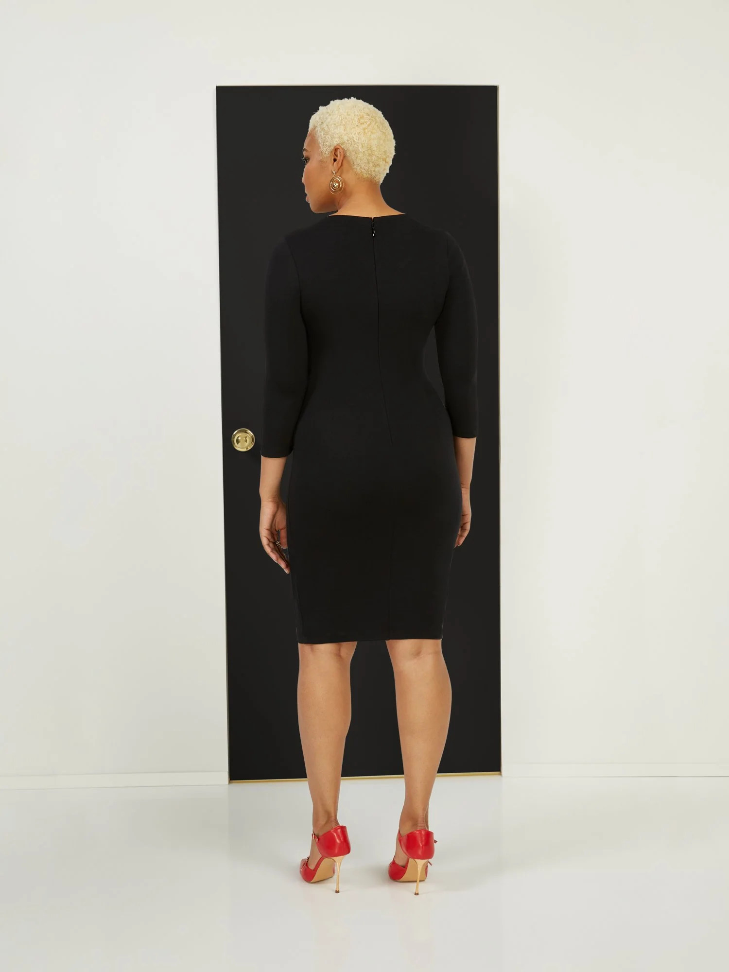 Colorblock 3/4-Sleeve Sheath Ponte Dress - Superflex - Image 3