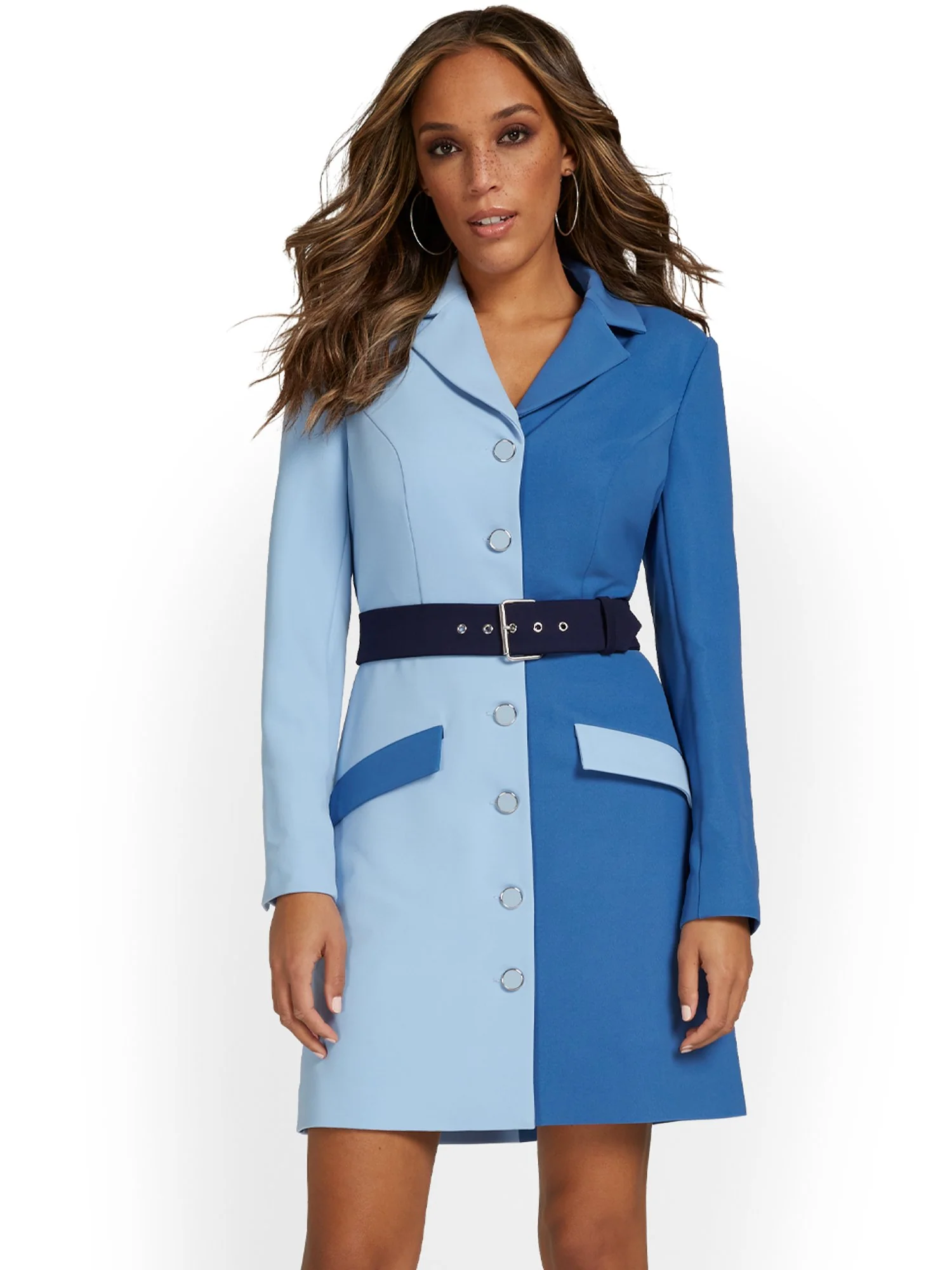 Colorblock Belted Blazer Dress - Premium Stretch - Image 2