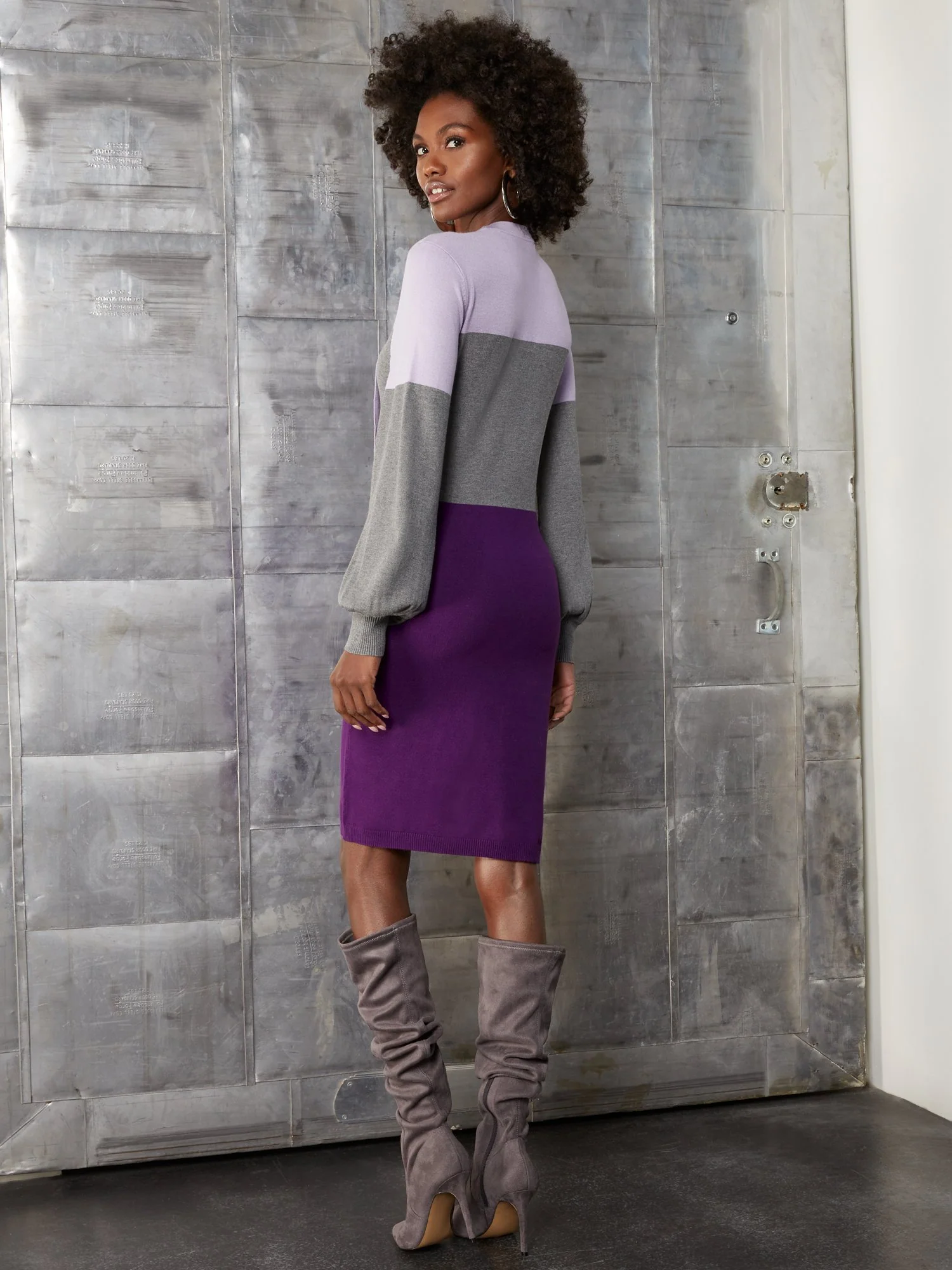 Colorblock Bow-Neck Sweater Dress - Image 3