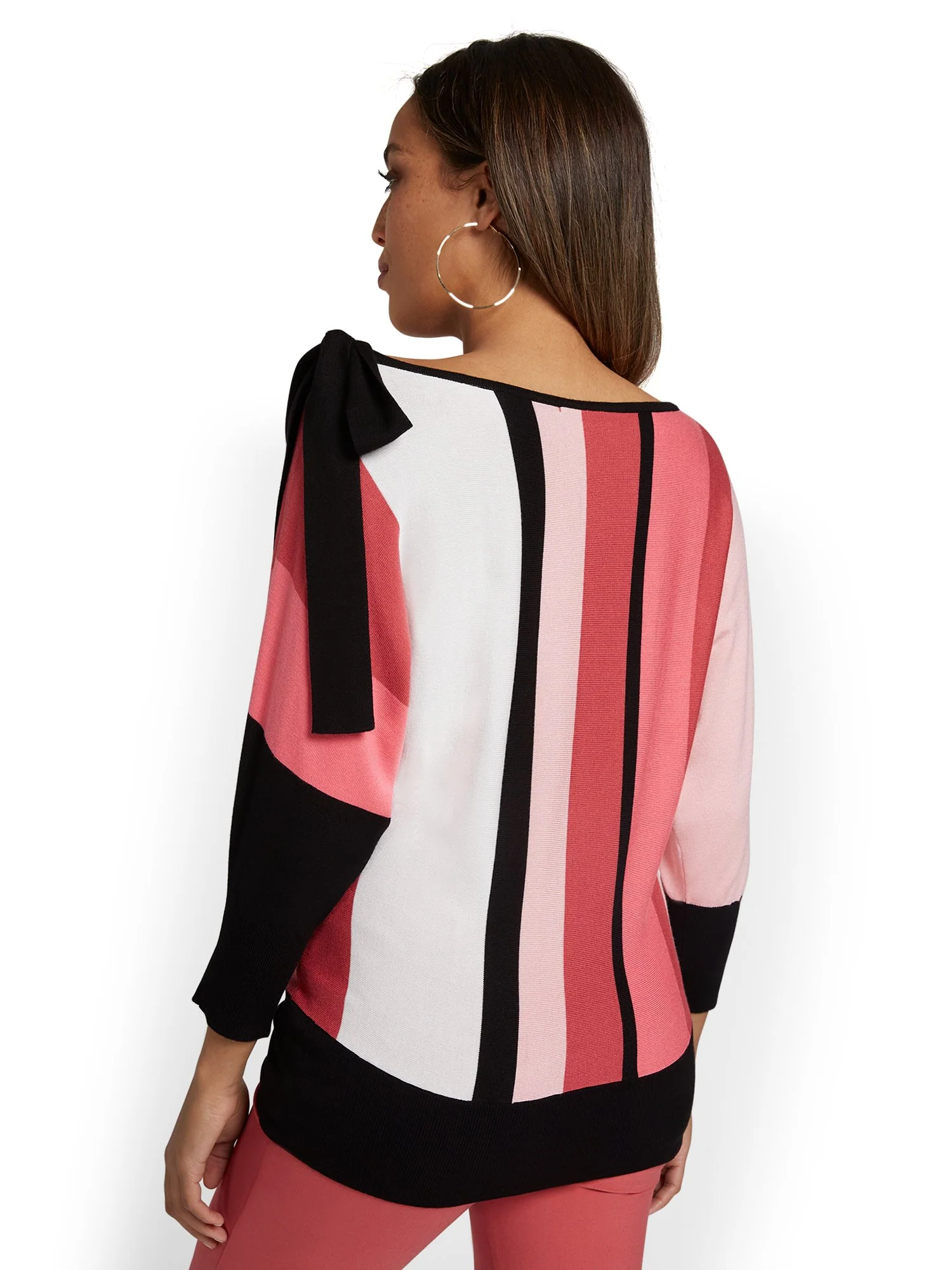 Colorblock Bow-Shoulder Pullover Sweater - Image 3