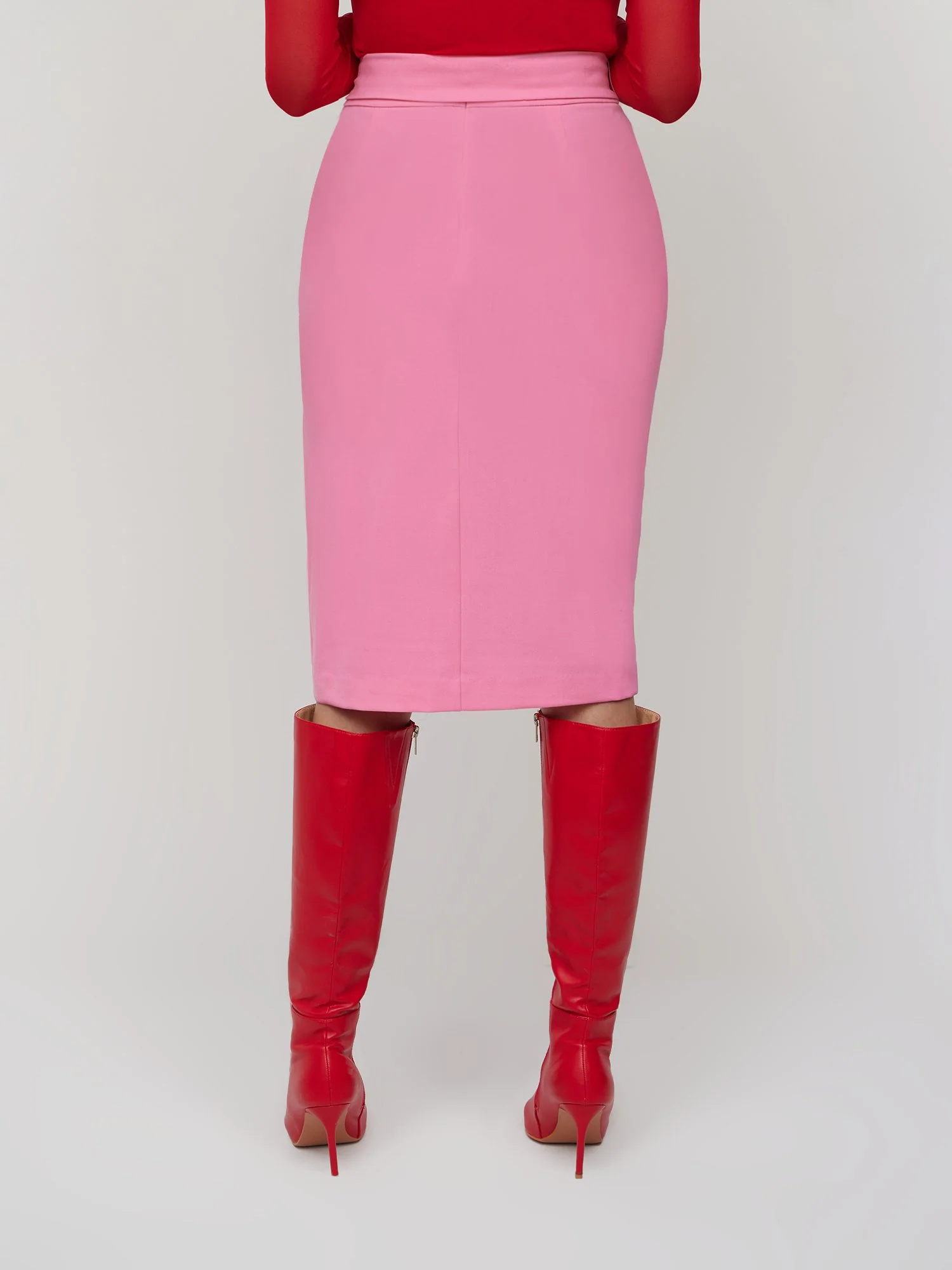 Colorblock Bow-Waist Slit-Front Pencil Skirt - Image 2