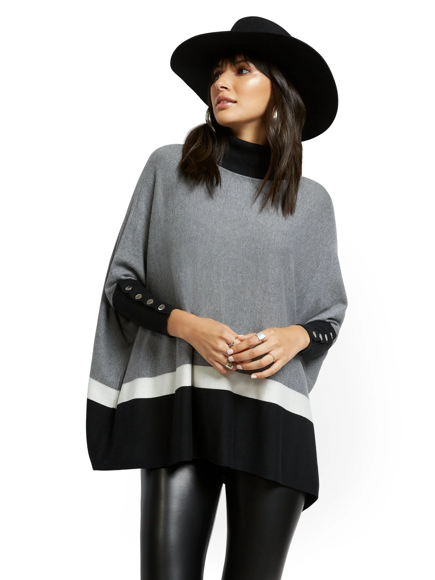 Colorblock Button-Accent Turtleneck Dolman Sweater - Image 2