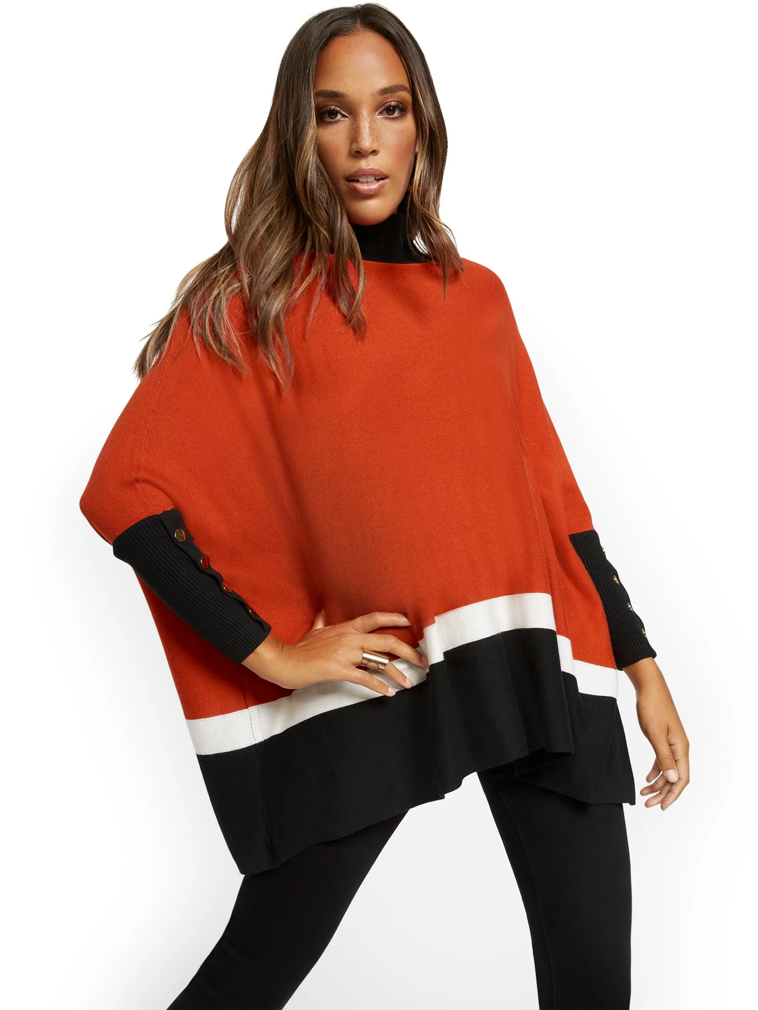 Colorblock Button-Accent Turtleneck Dolman Sweater - Image 6