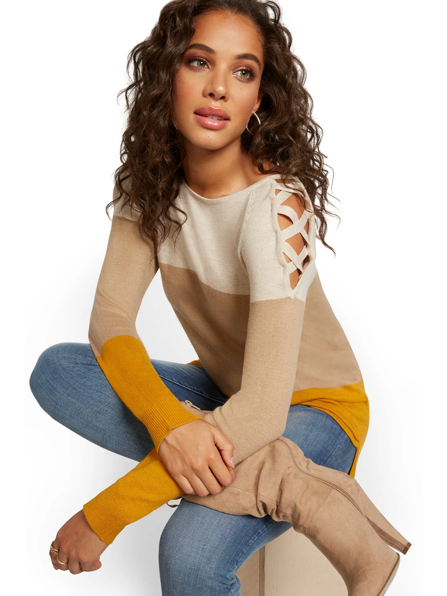 Colorblock Crisscross Hi-Lo Tunic Sweater - Image 4