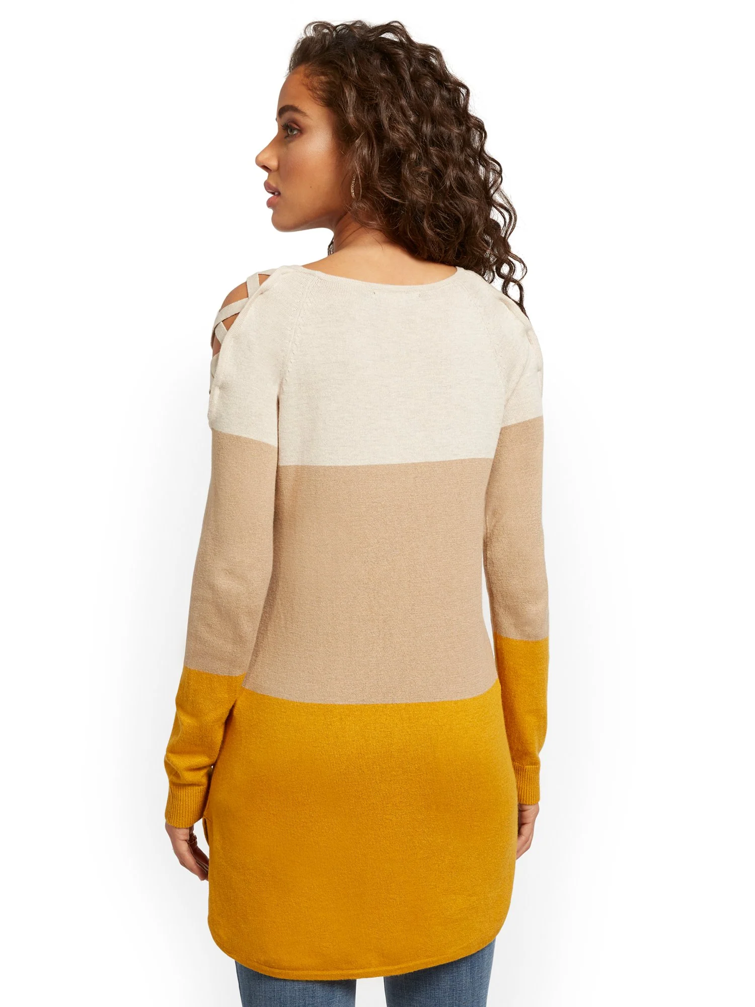 Colorblock Crisscross Hi-Lo Tunic Sweater - Image 6