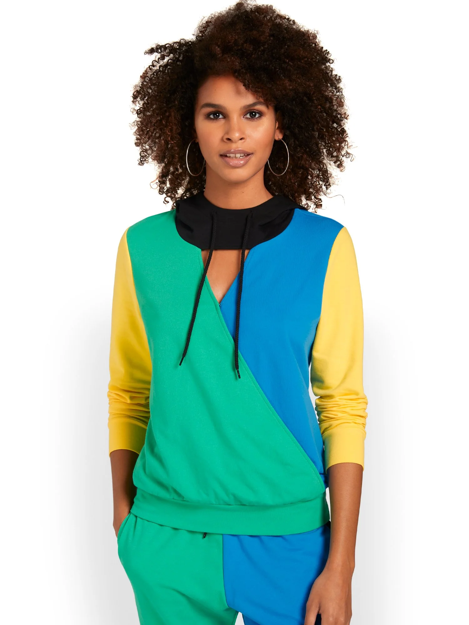 Colorblock Cut-Out French Terry Hoodie - Multicolored - Image 2