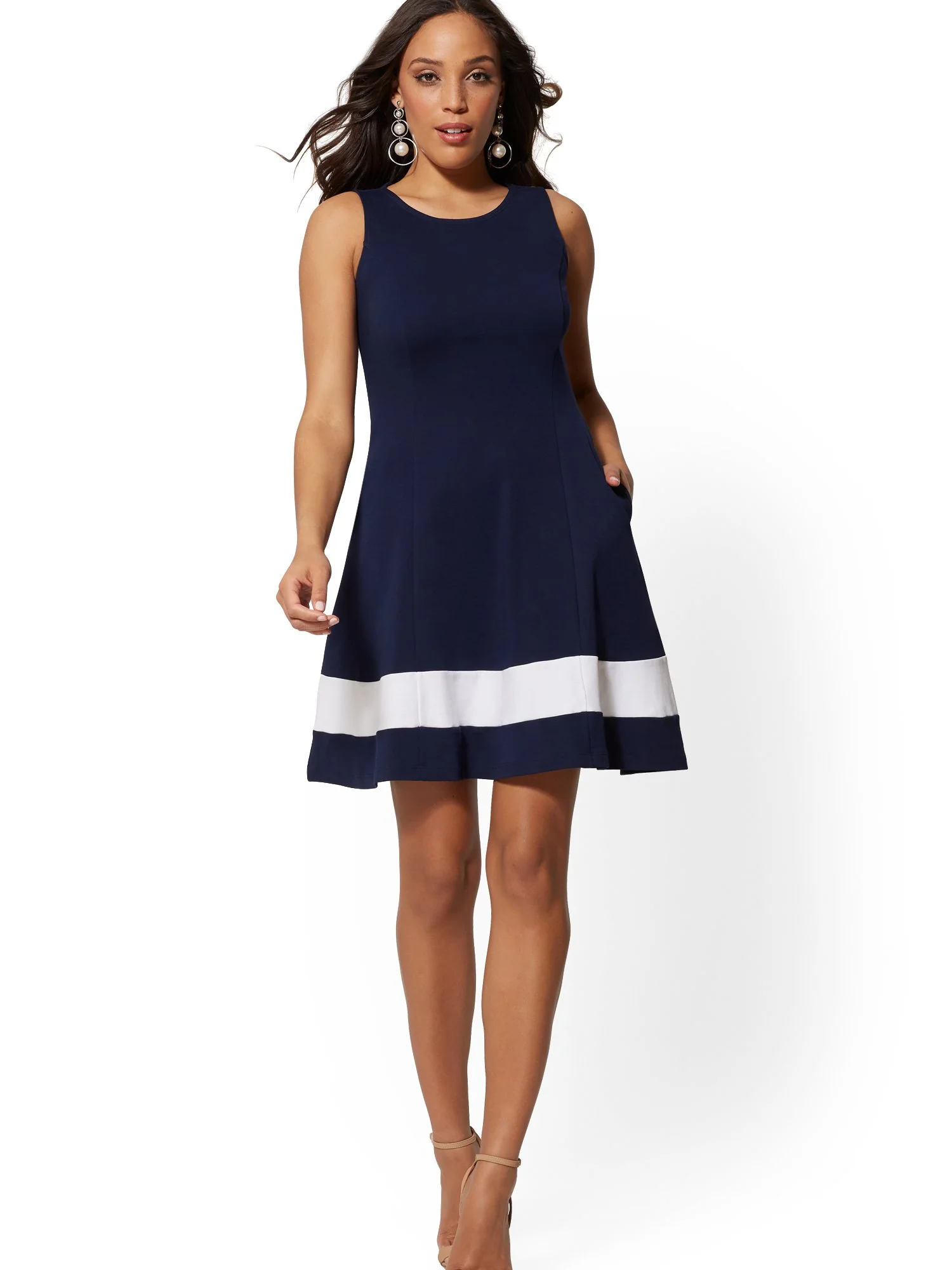 Colorblock Fit and Flare Cotton Dress - Image 4