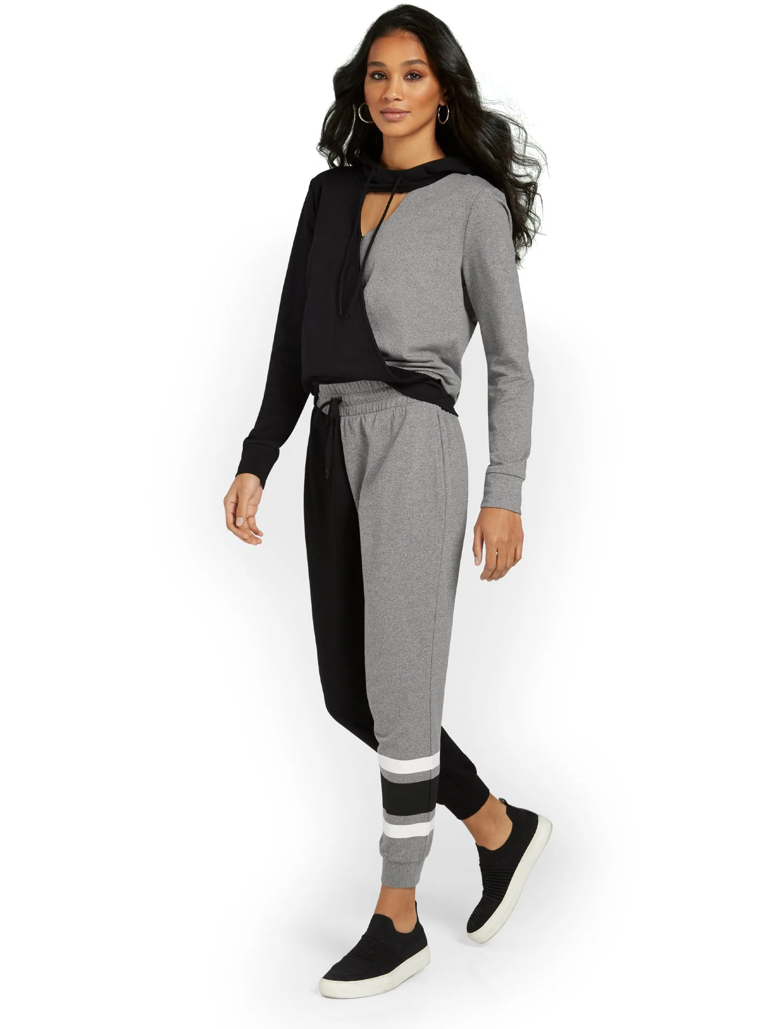 Colorblock French Terry Jogger Pant - Black & Grey - Image 4