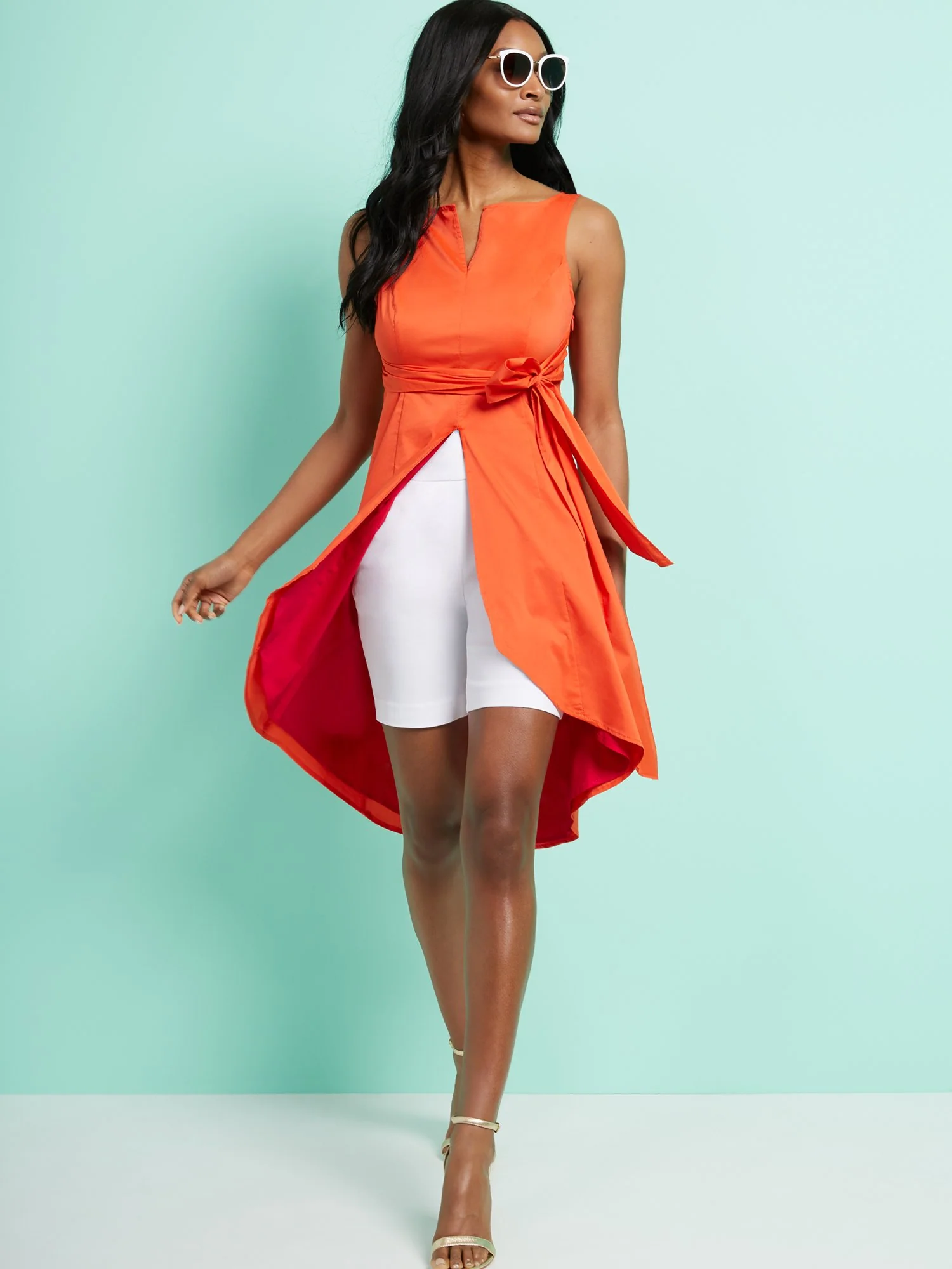 Colorblock Hi-Lo Poplin Maxi Shirt - 7th Avenue - Image 2