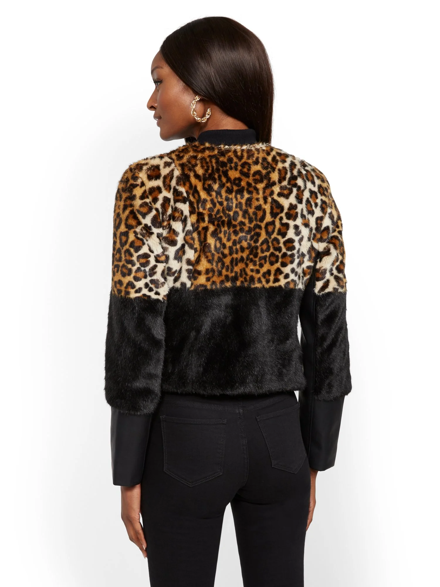 Colorblock Leopard Faux-Fur & Faux-Leather Jacket - Image 3