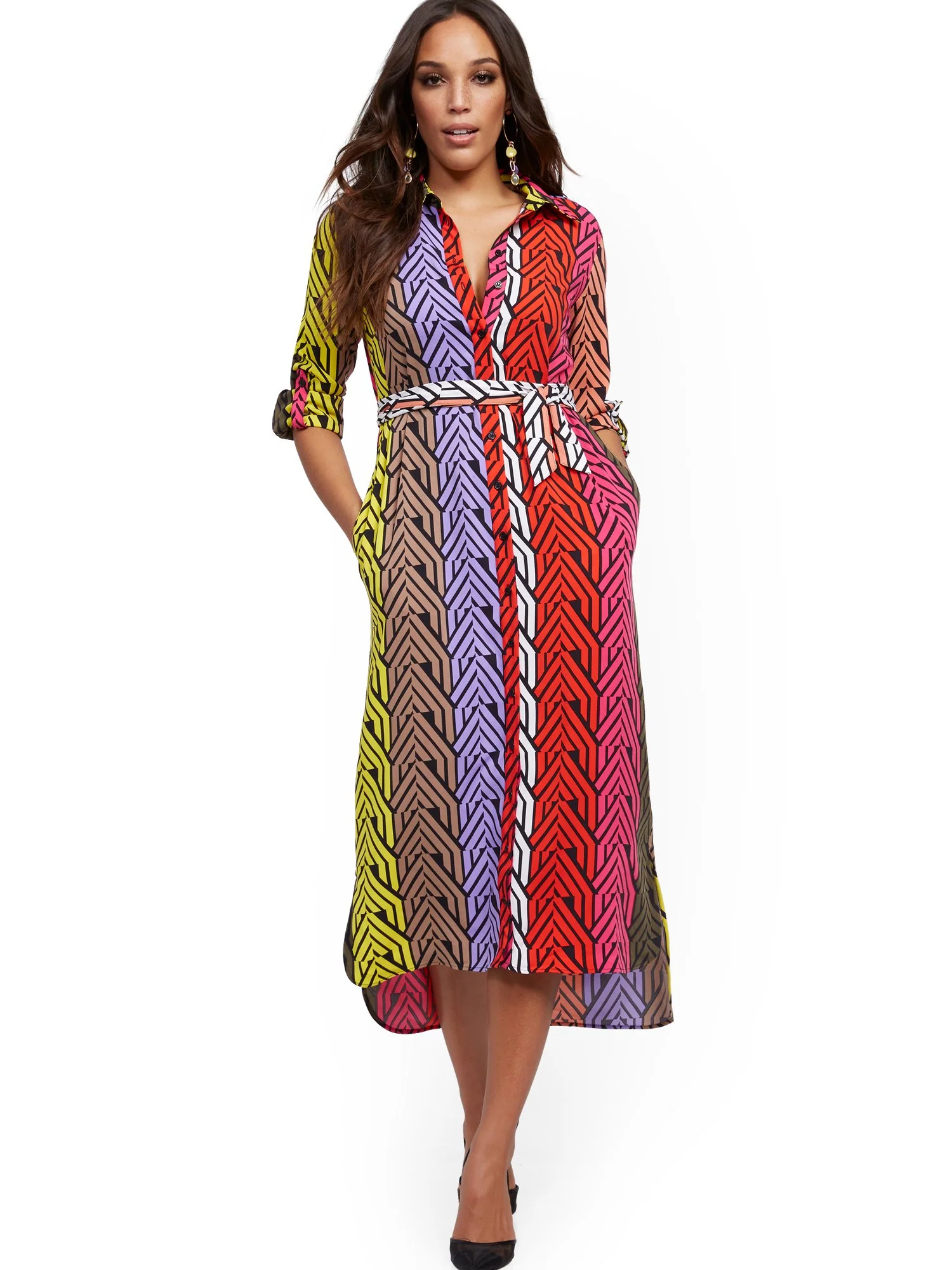 Colorblock Midi Shirtdress - Image 2