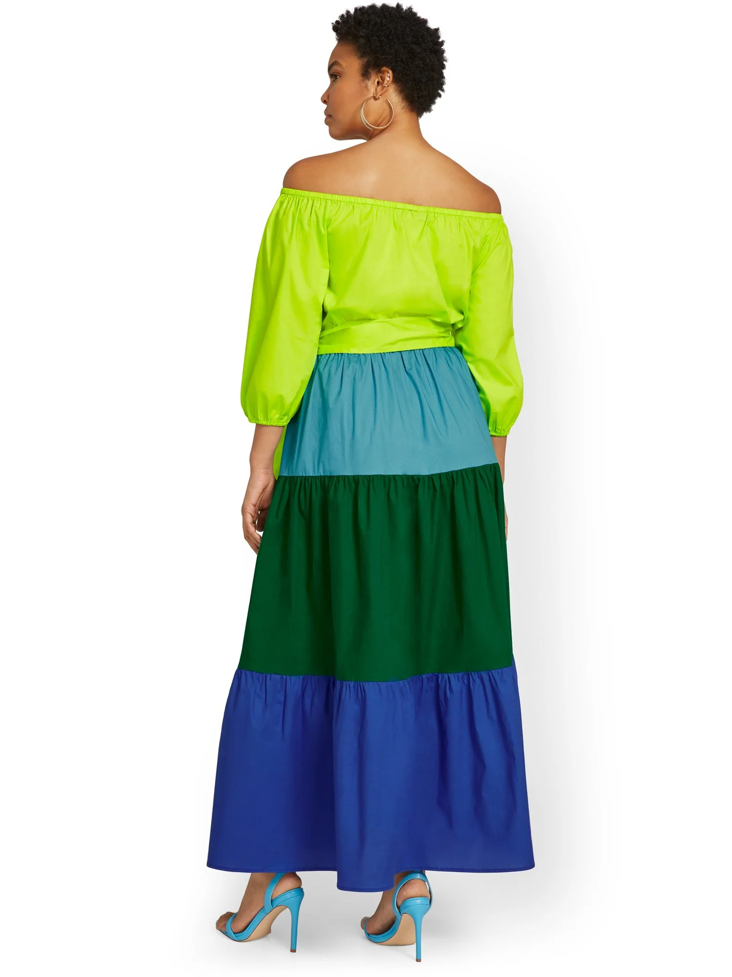 Colorblock Off-The-Shoulder Poplin Maxi Dress - Image 3