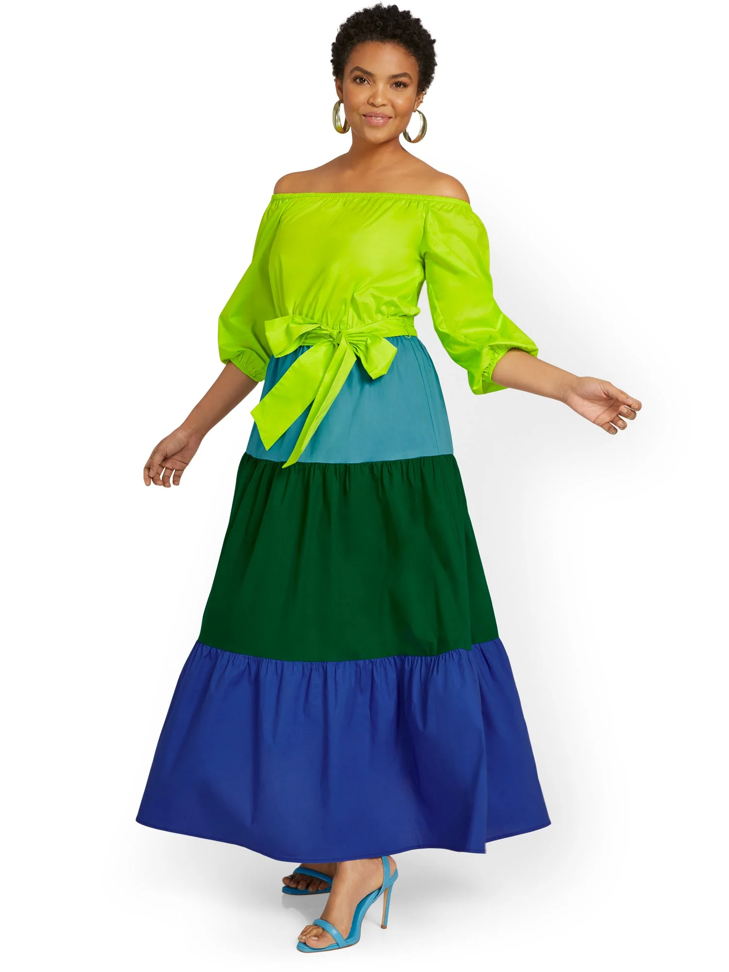 Colorblock Off-The-Shoulder Poplin Maxi Dress - Image 4