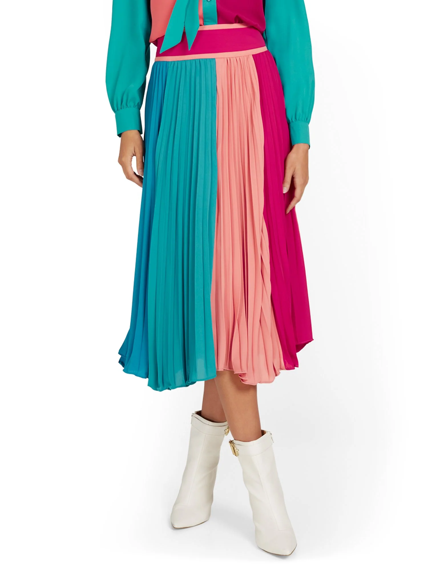 Colorblock Pleated Midi Skirt - Image 2