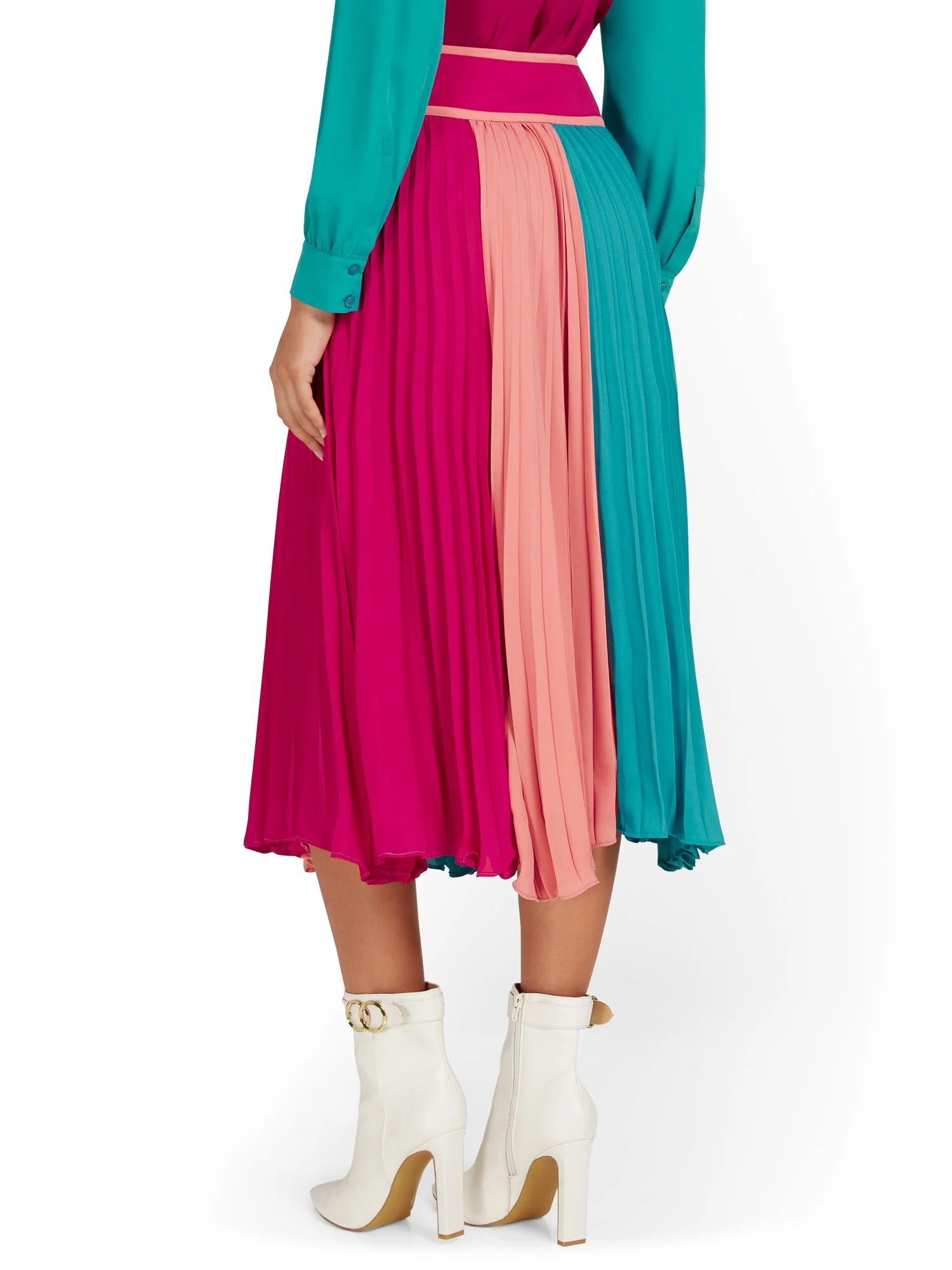 Colorblock Pleated Midi Skirt - Image 3