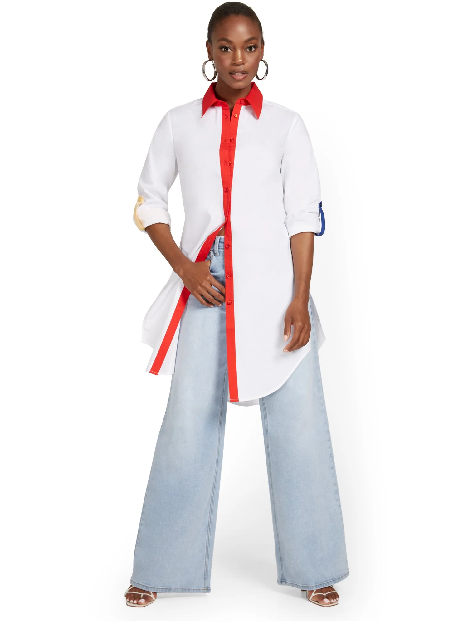 Colorblock Poplin Tunic Top - Image 2