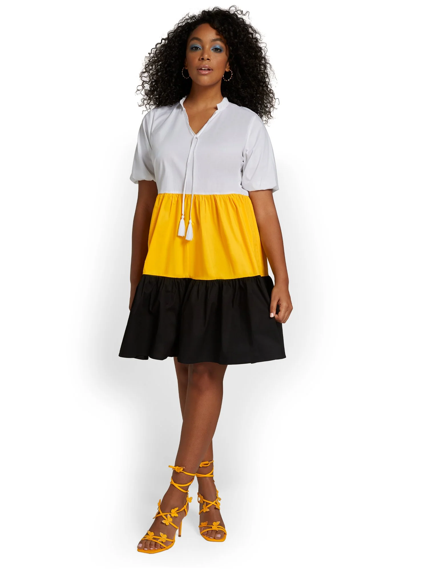 Colorblock Poplin V-Neck Dress - Image 4