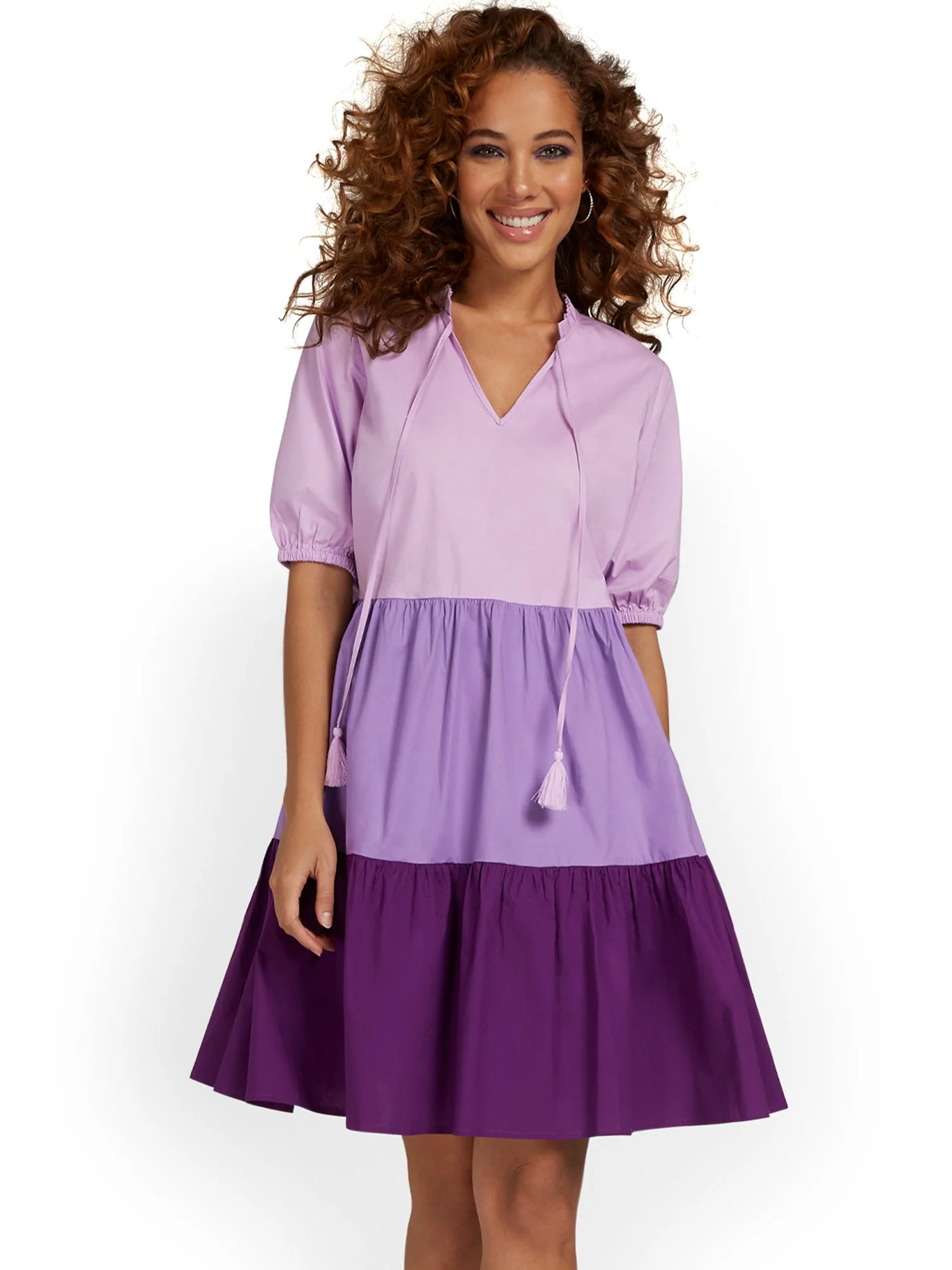 Colorblock Poplin V-Neck Dress - Image 7