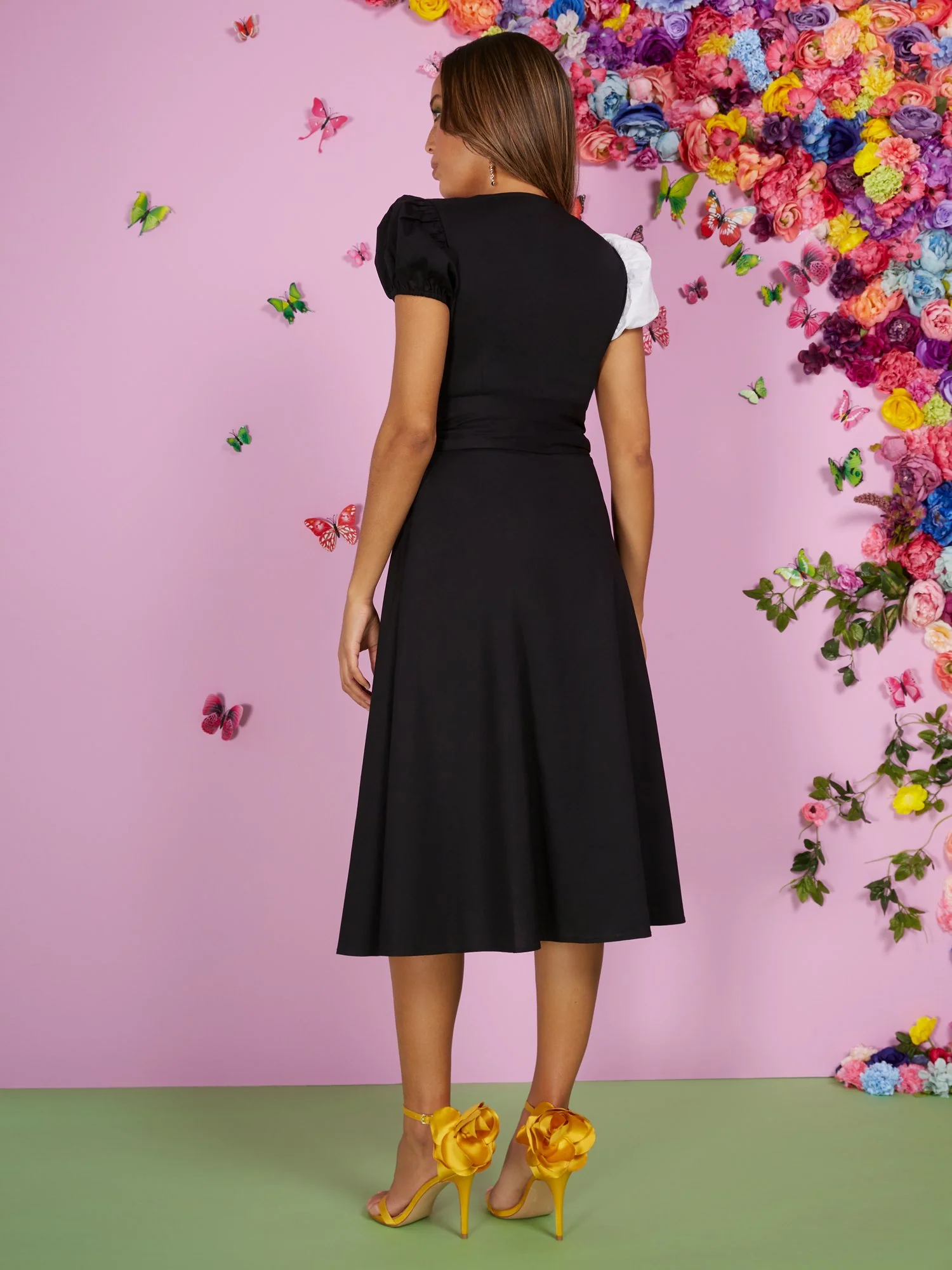 Colorblock Puff-Sleeve Wrap Dress - Image 3