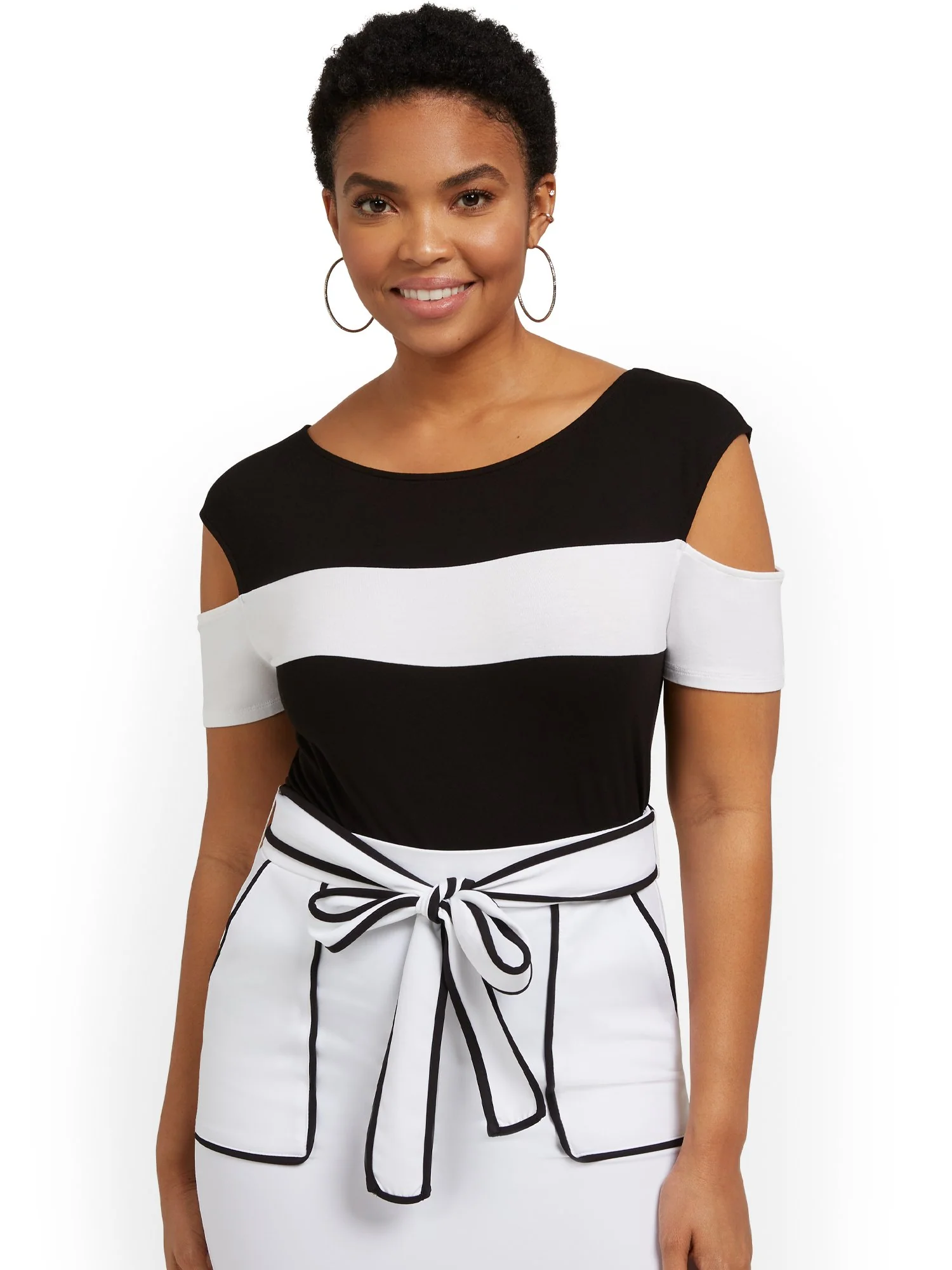 Colorblock Slit-Shoulder Knit Top