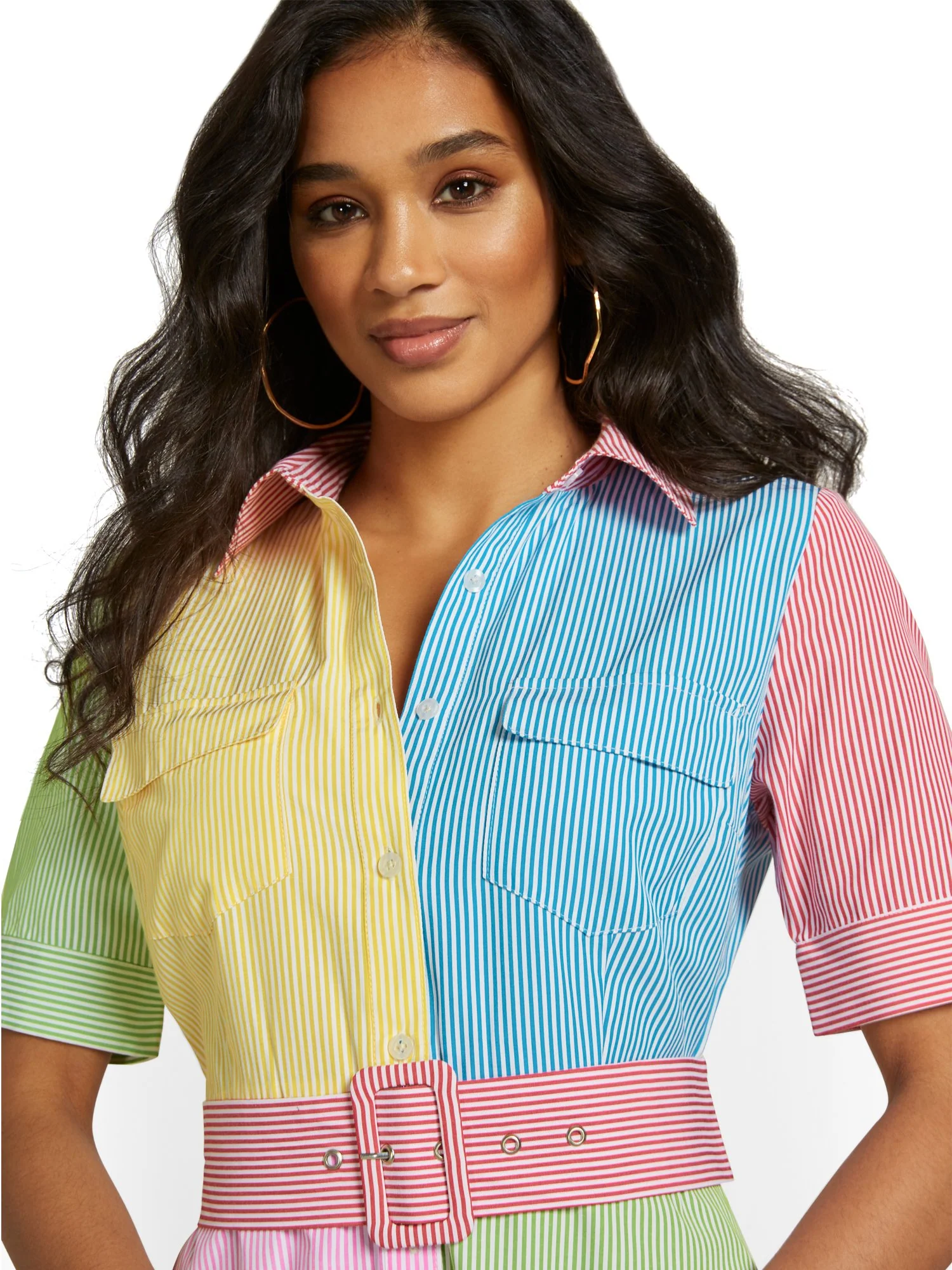 Colorblock Striped Poplin Maxi Shirtdress - Image 4
