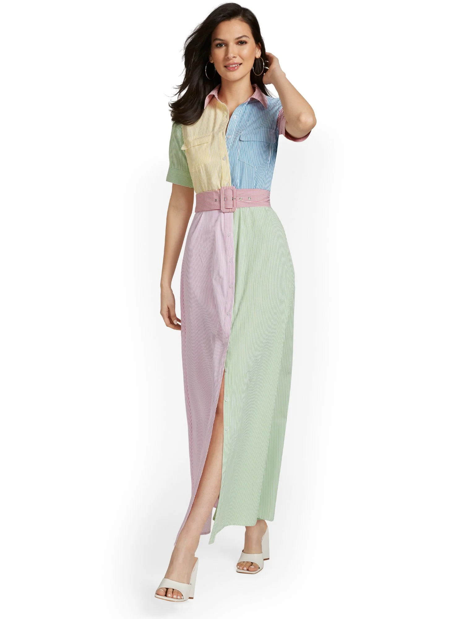 Colorblock Striped Poplin Maxi Shirtdress - Image 5