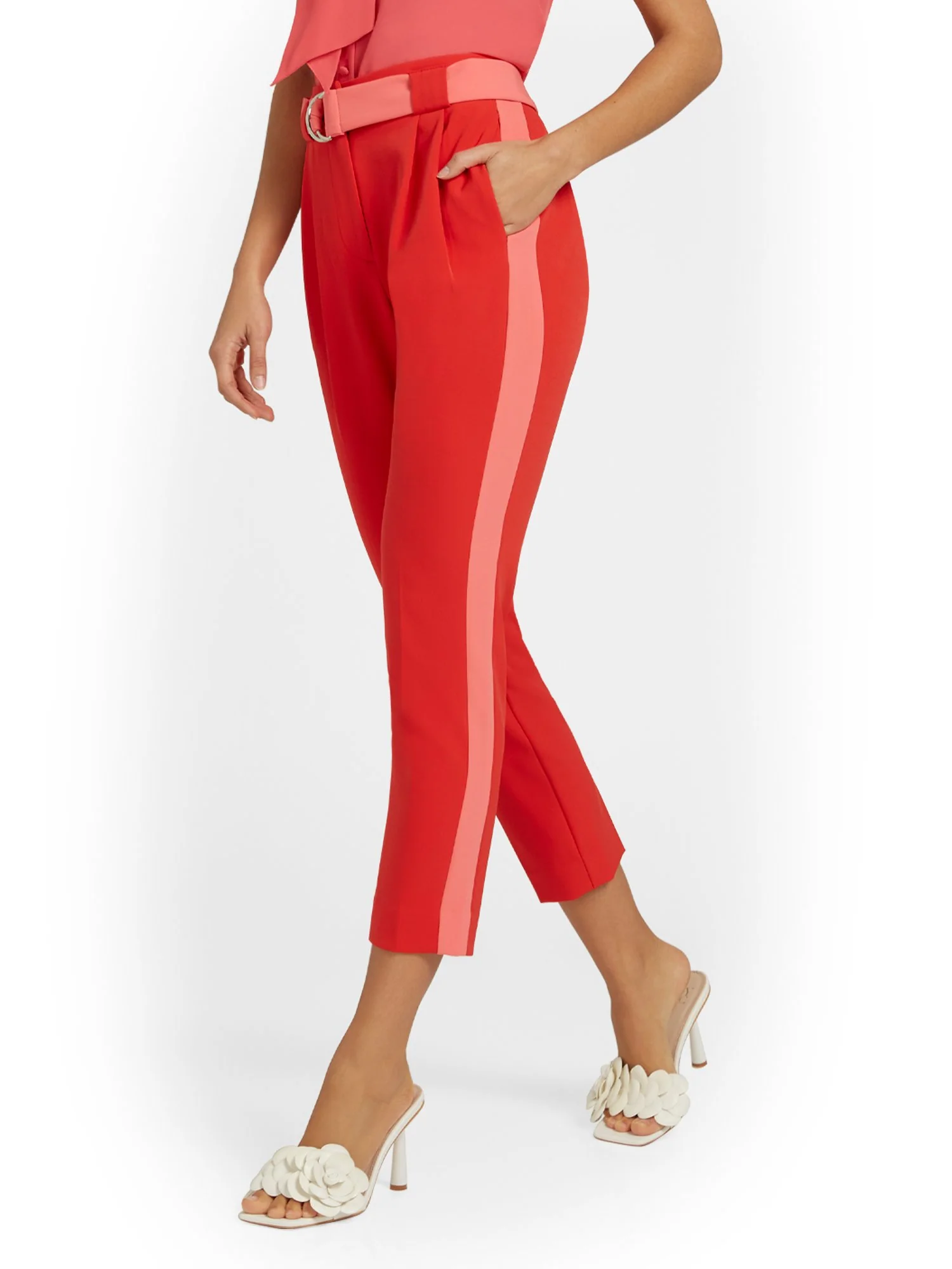 Colorblock Tie-Waist Ankle Pant