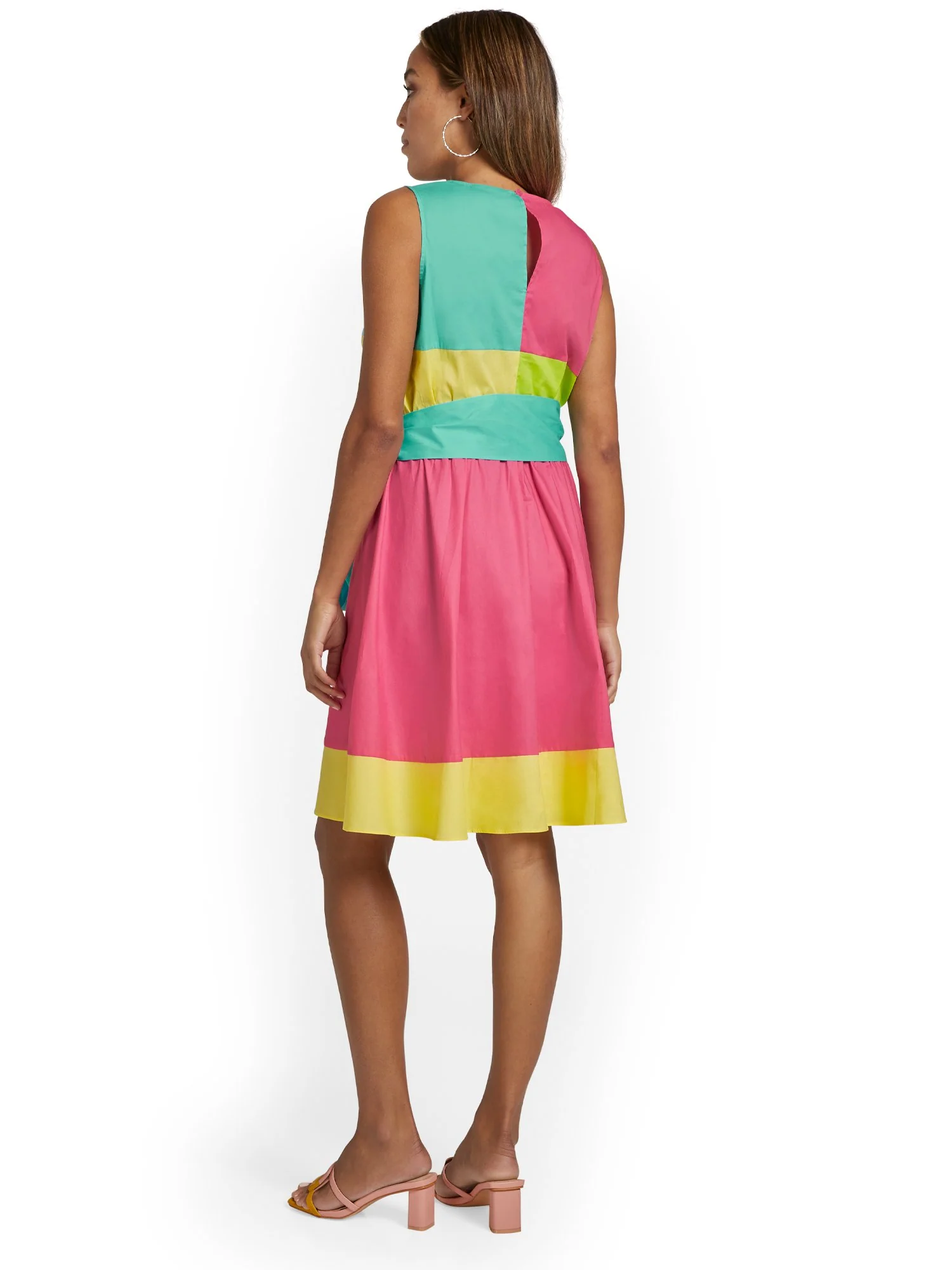 Colorblock Tie-Waist Flare Poplin Dress - Image 3