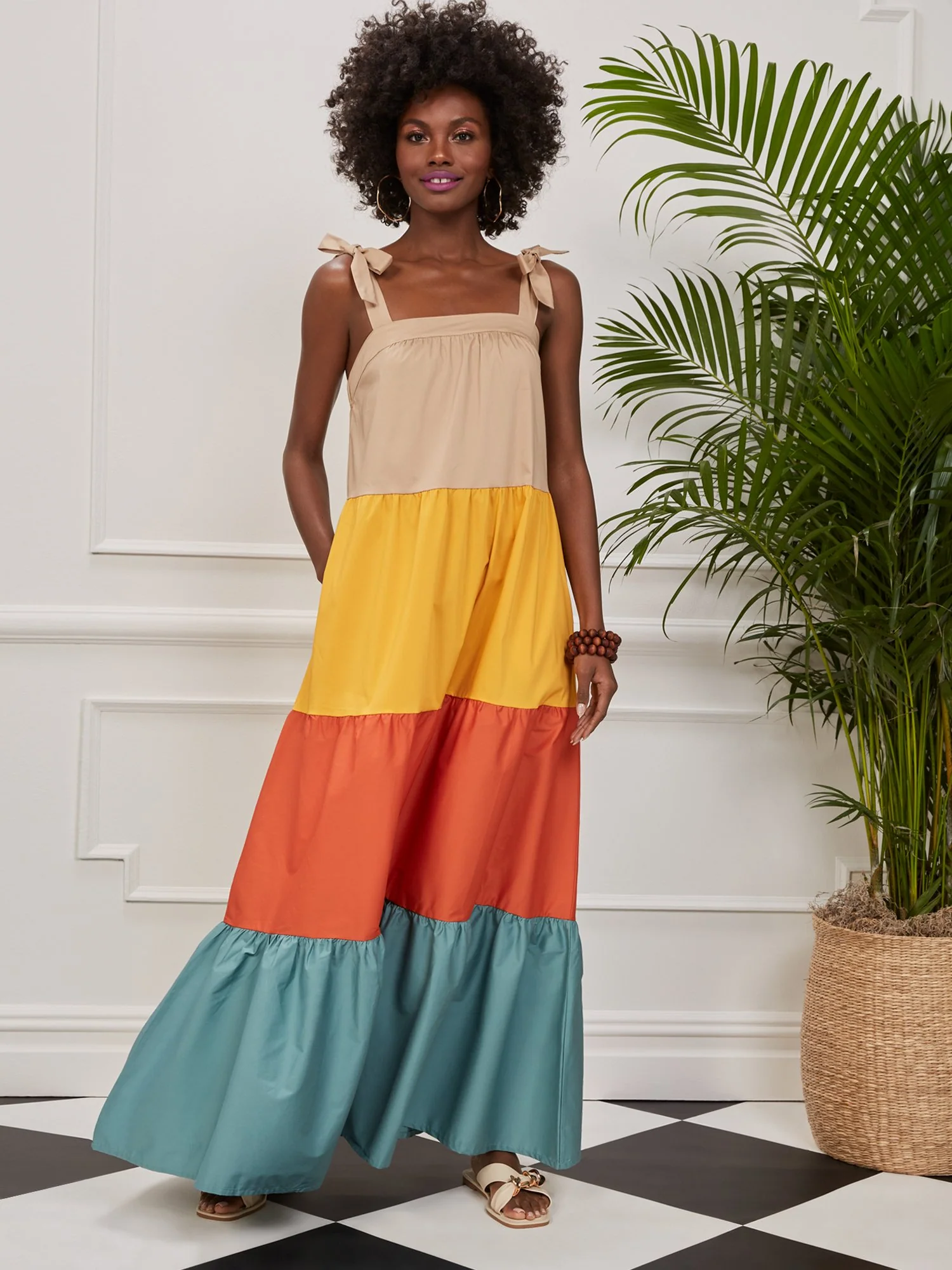 Colorblock Tiered Maxi Dress
