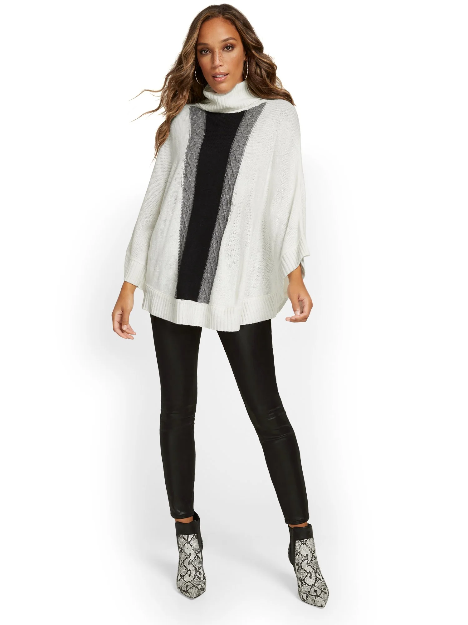 Colorblock Turtleneck Poncho - Image 4