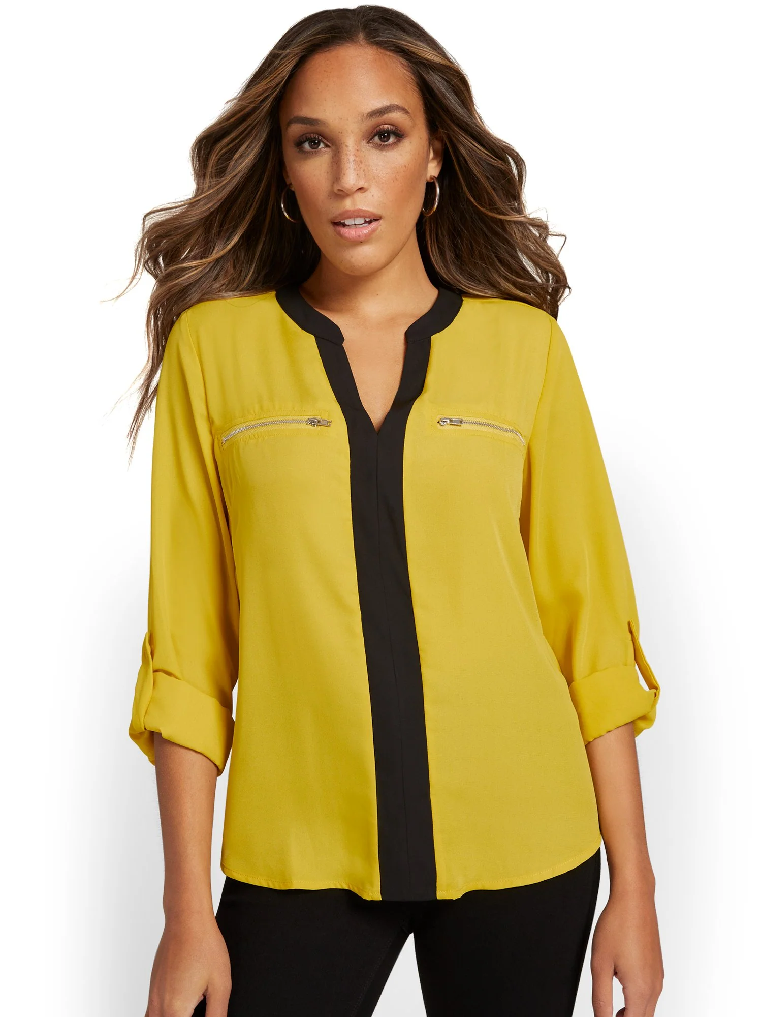 Colorblock Zip-Pocket Top - Yellow - Image 2