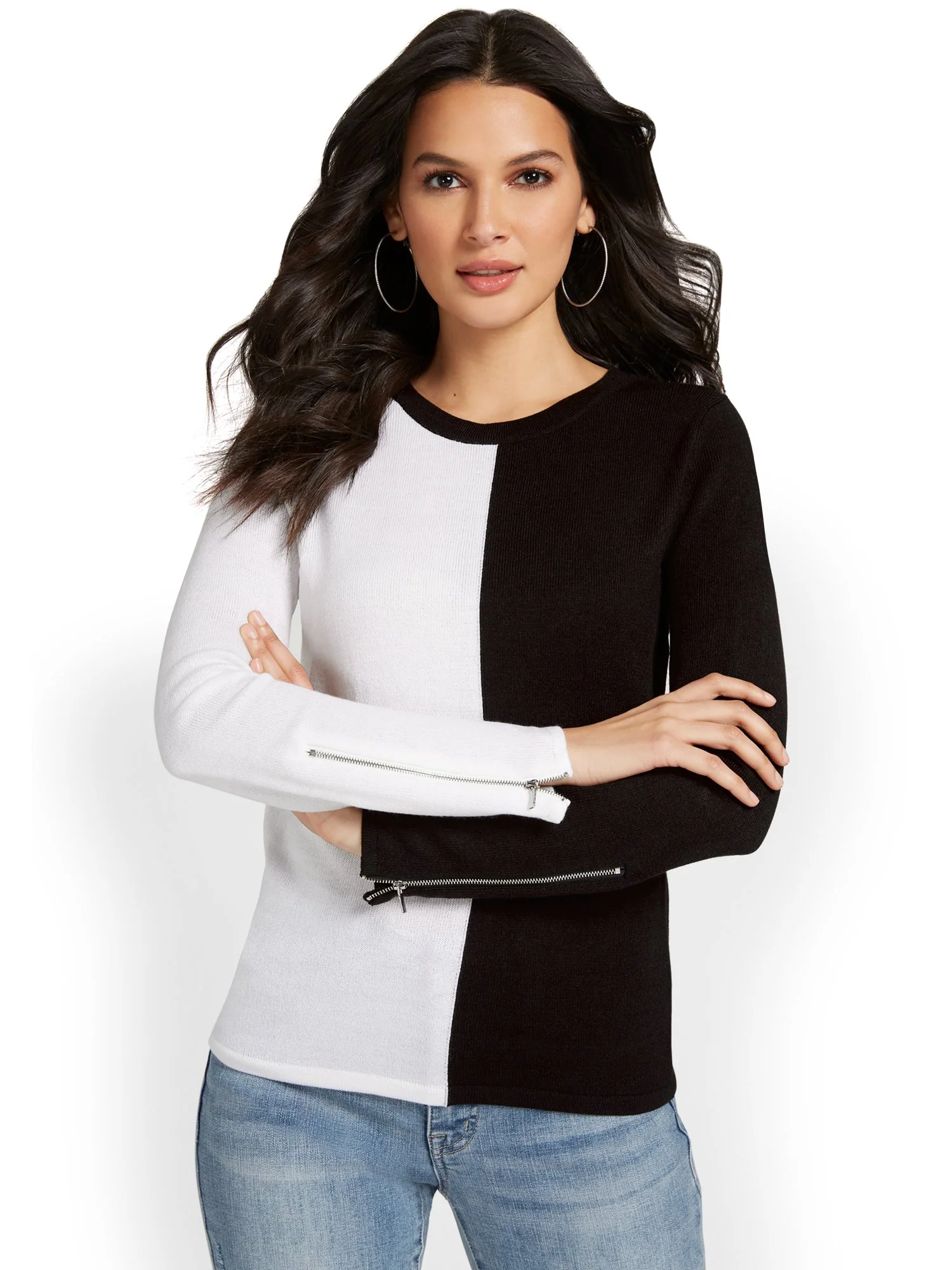 Colorblock Zip-Sleeve Pullover Sweater - Image 2