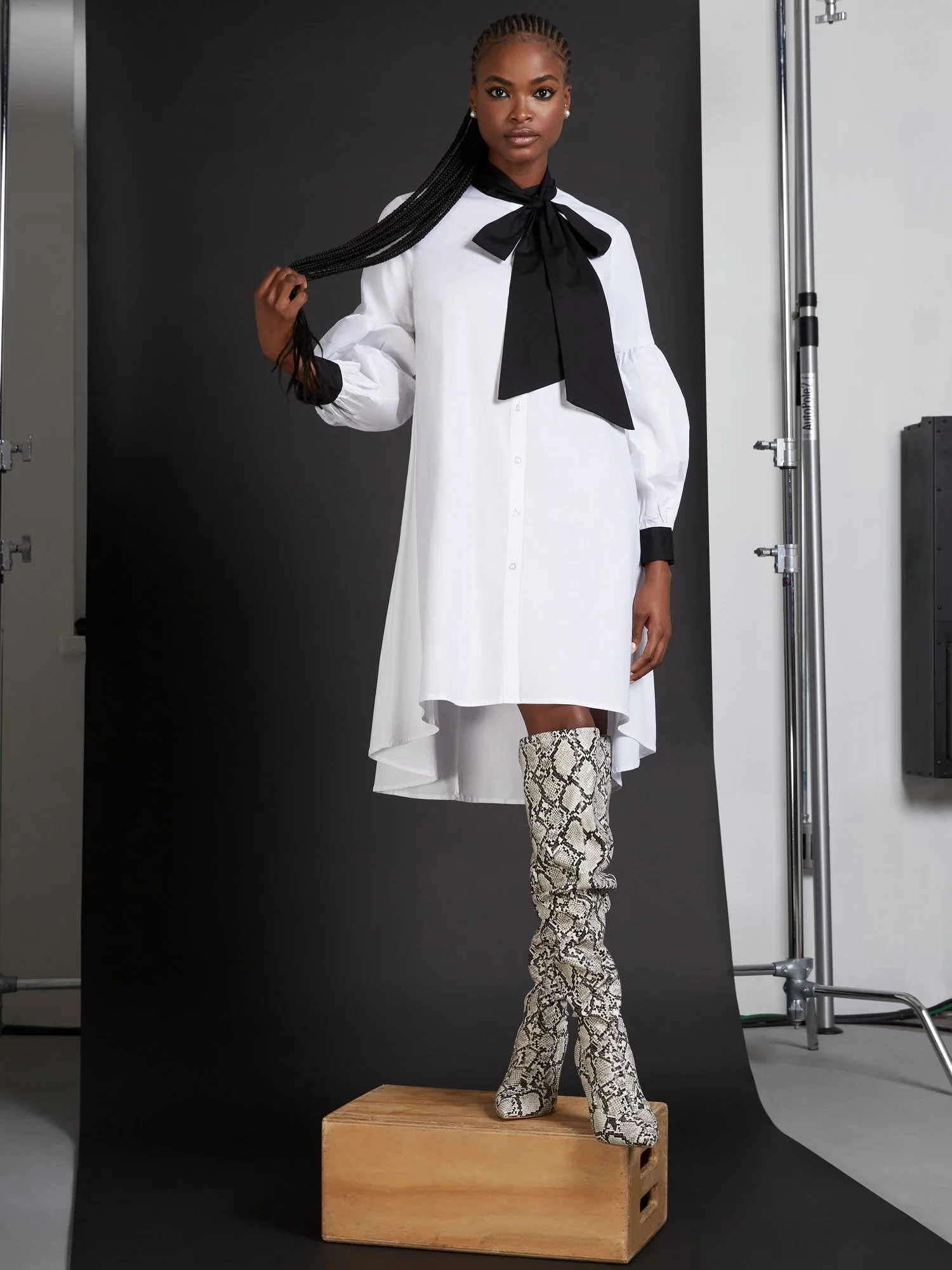 Contrast Bow Poplin Dress - Image 2