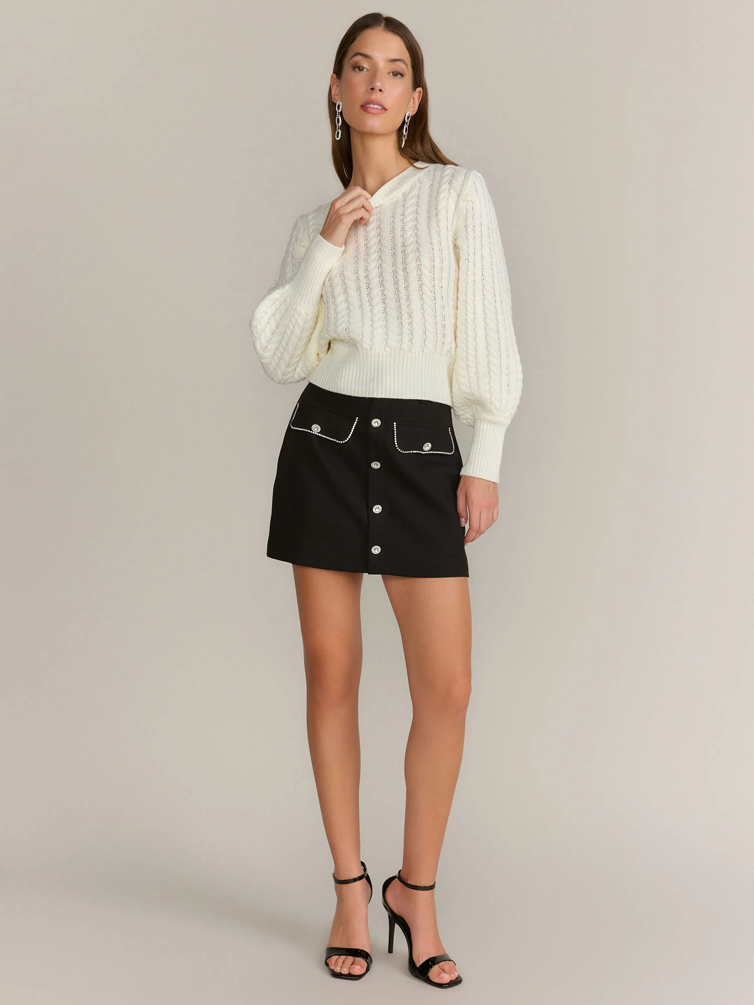 Contrast Crystal Piping Mini Skirt - Image 2