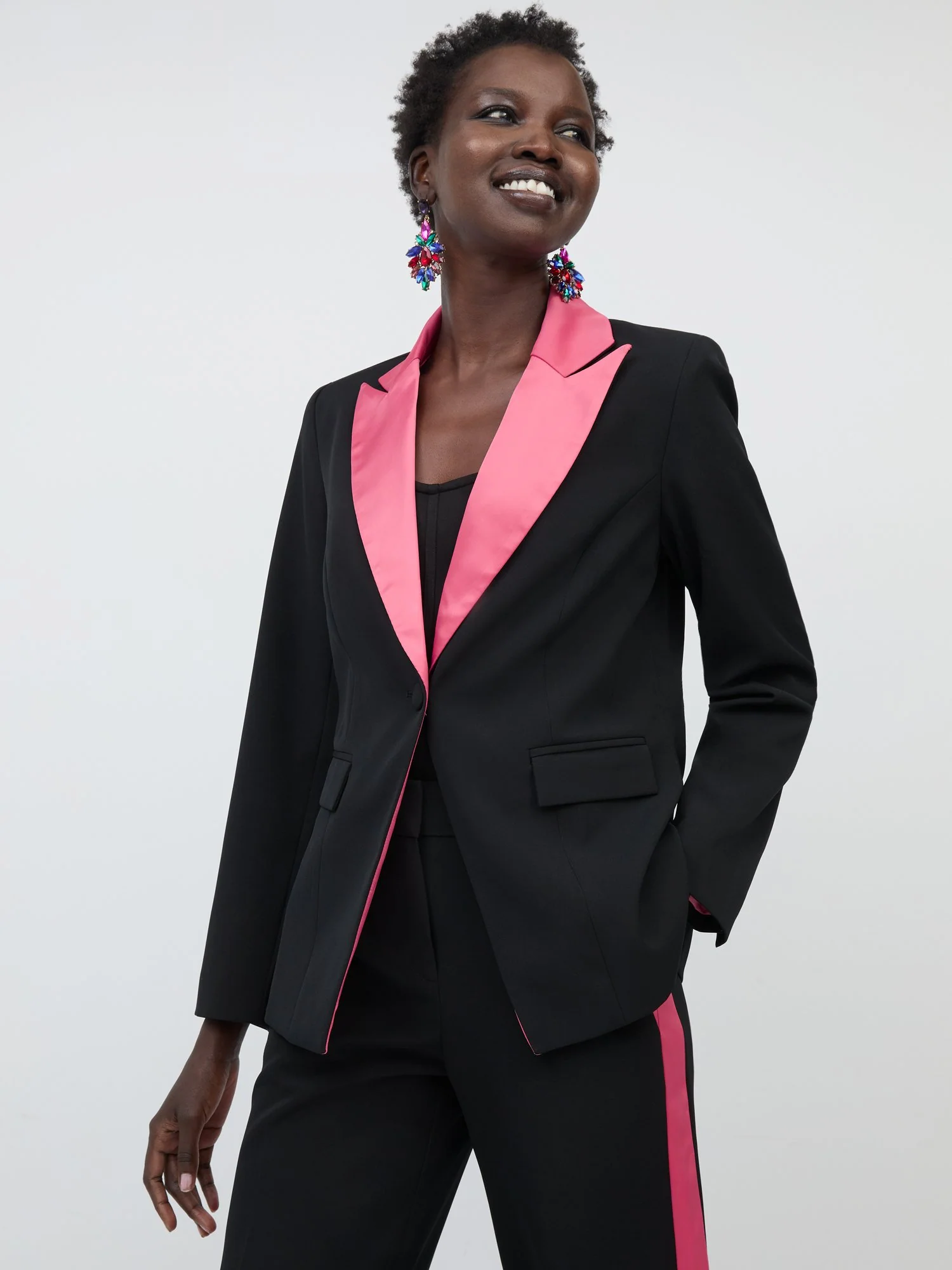 Contrast-Lapel Blazer