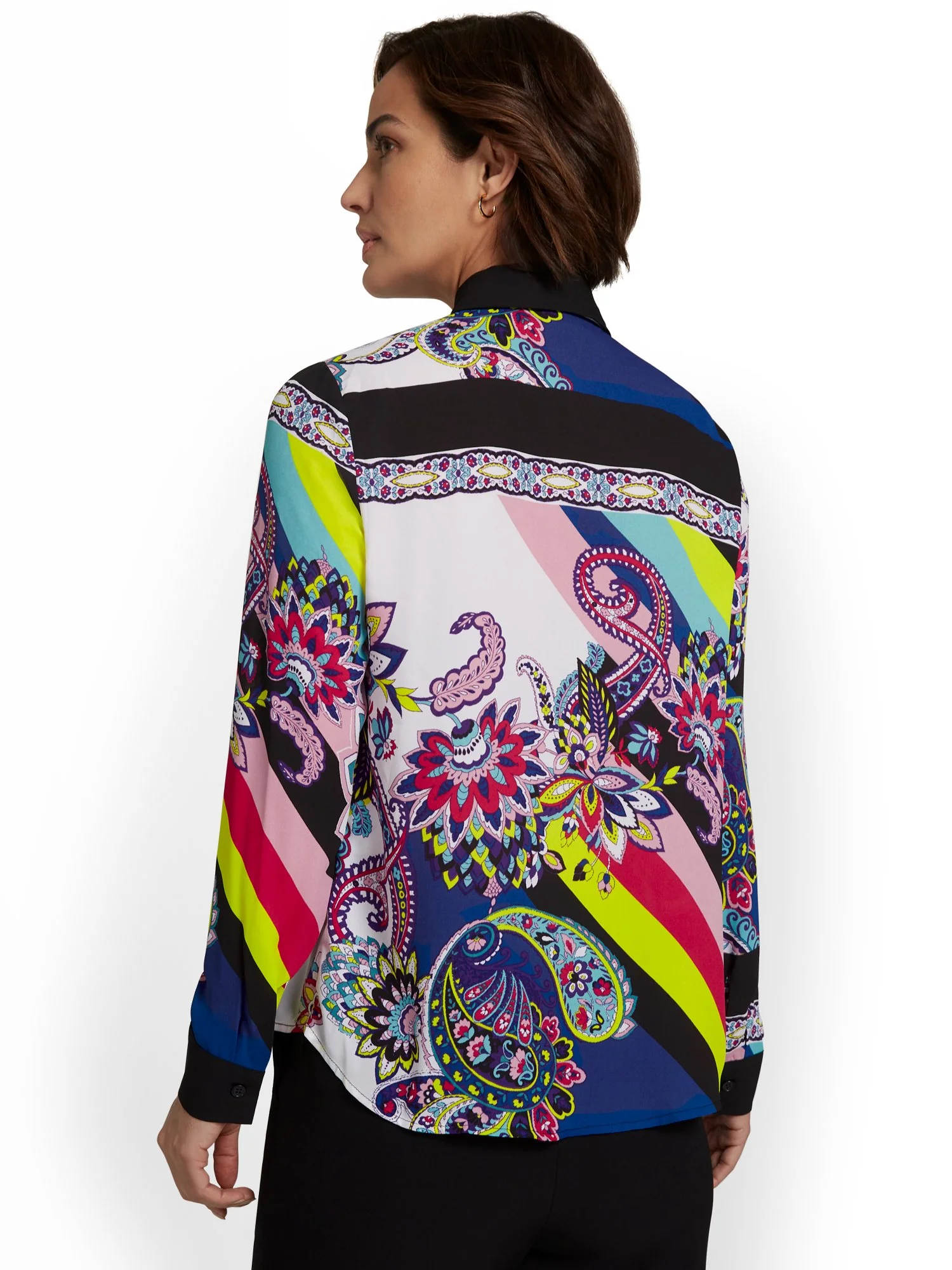 Contrast Printed Bow Blouse - Image 3