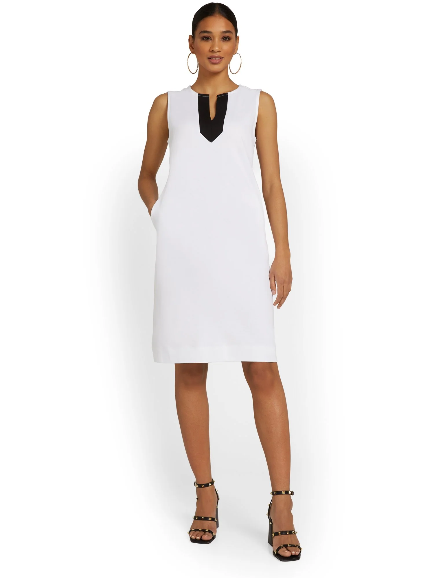 Contrast Split-Neck Shift Dress - City Knits - Image 4